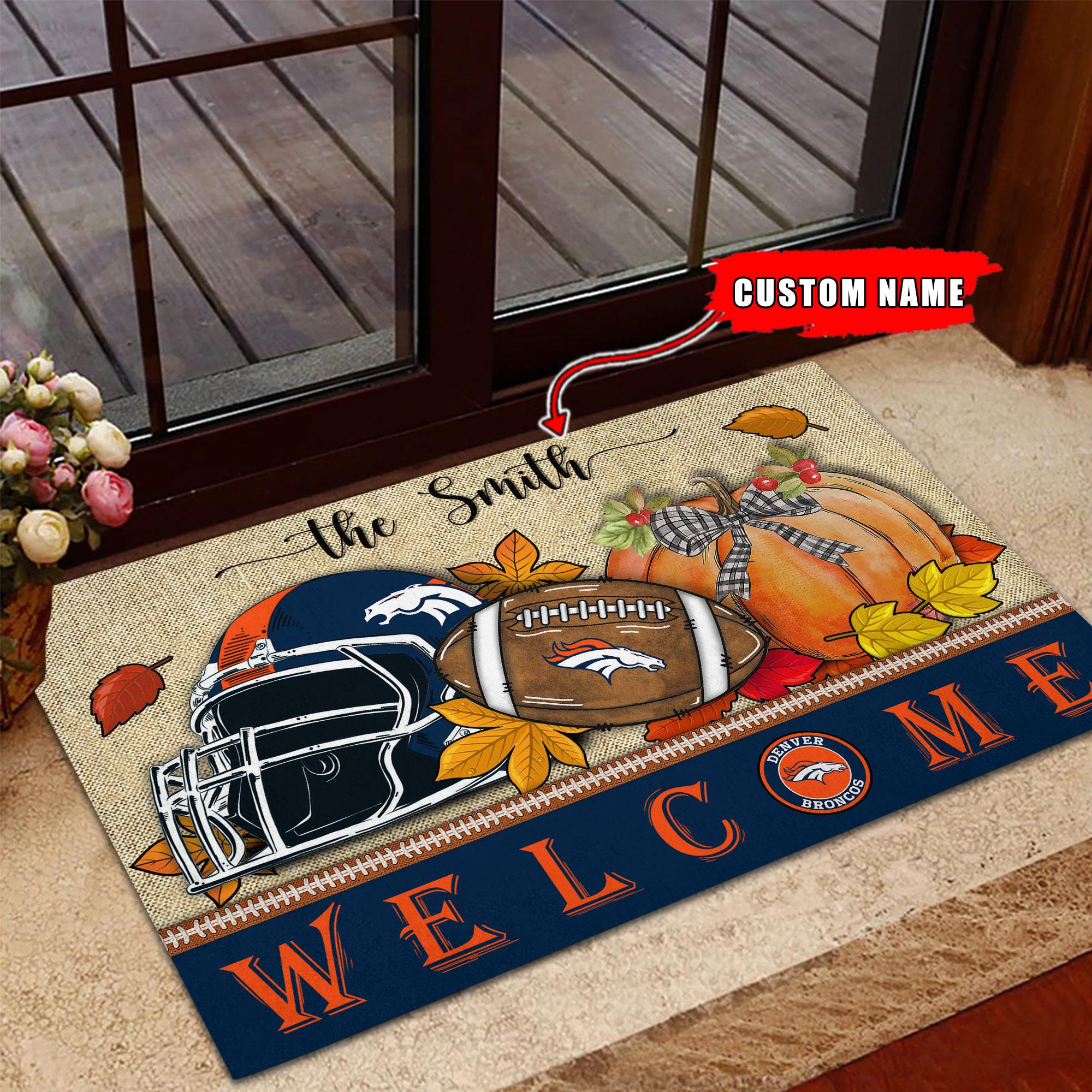 NFL10-Denver Broncos Welcome Fall Football Doormat – Custom name