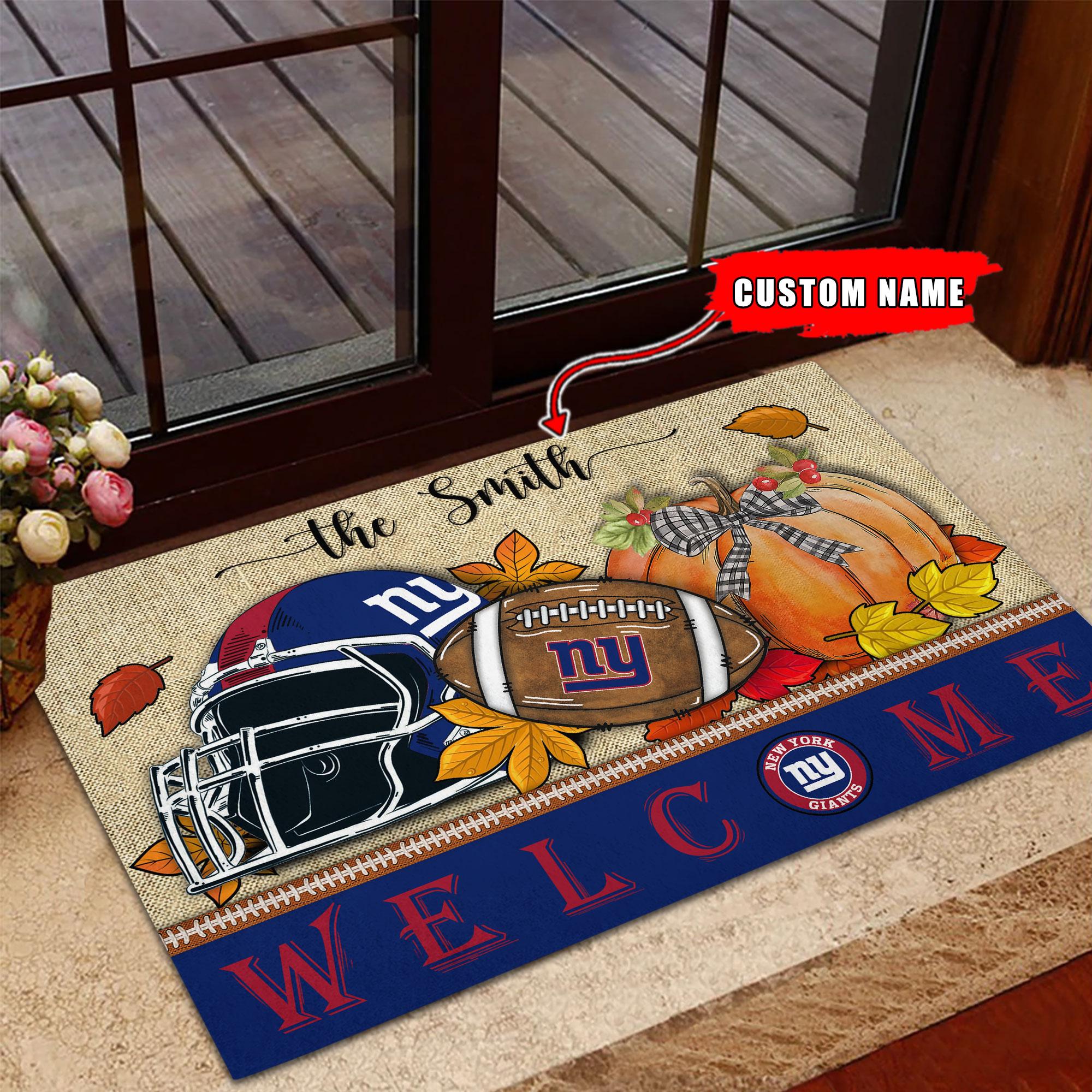 NFL21-New York Giants Welcome Fall Football Doormat – Custom name