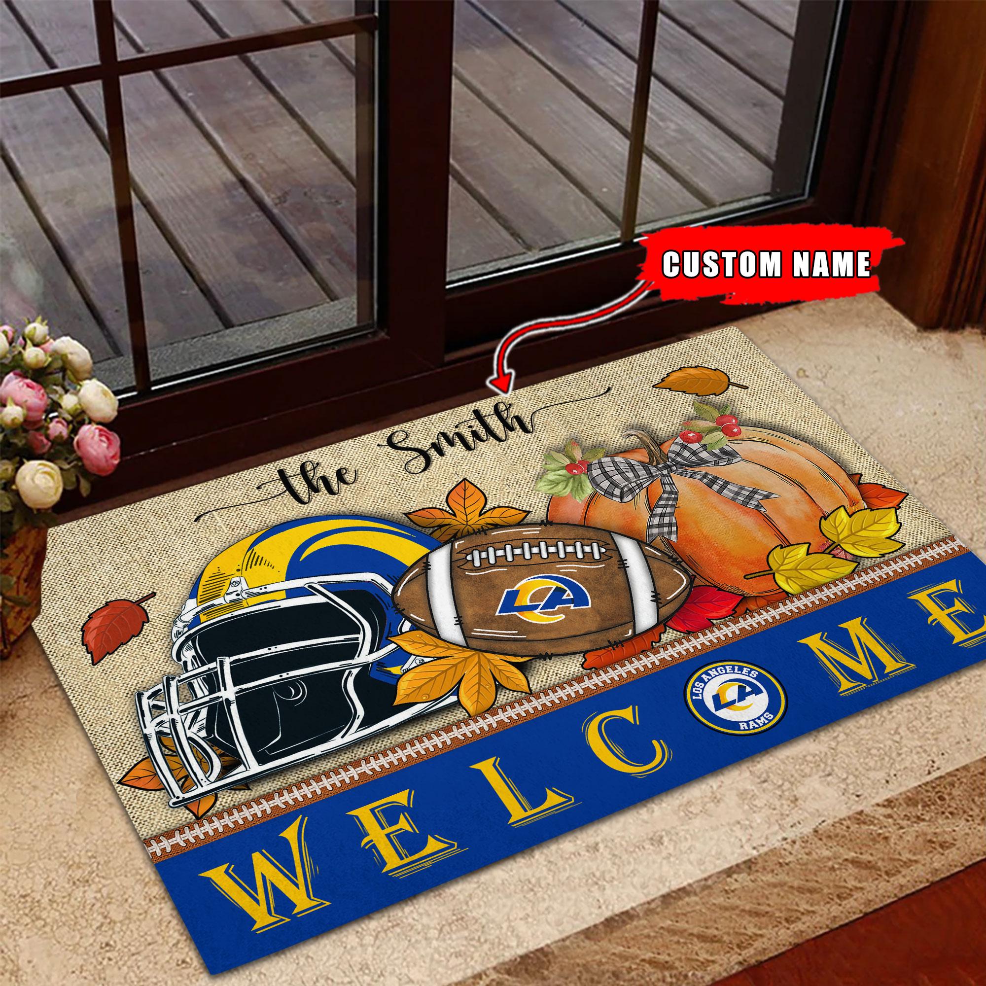 NFL26-Los Angeles Rams Welcome Fall Football Doormat – Custom name