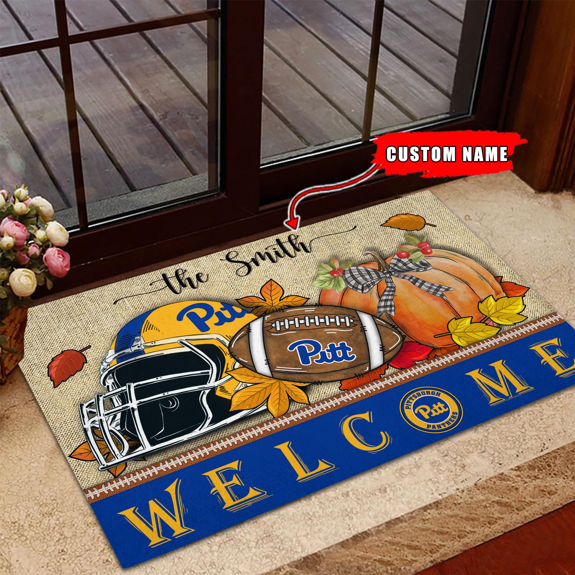 NCAA28-Pittsburgh Panthers Welcome Fall Football Doormat – Custom name
