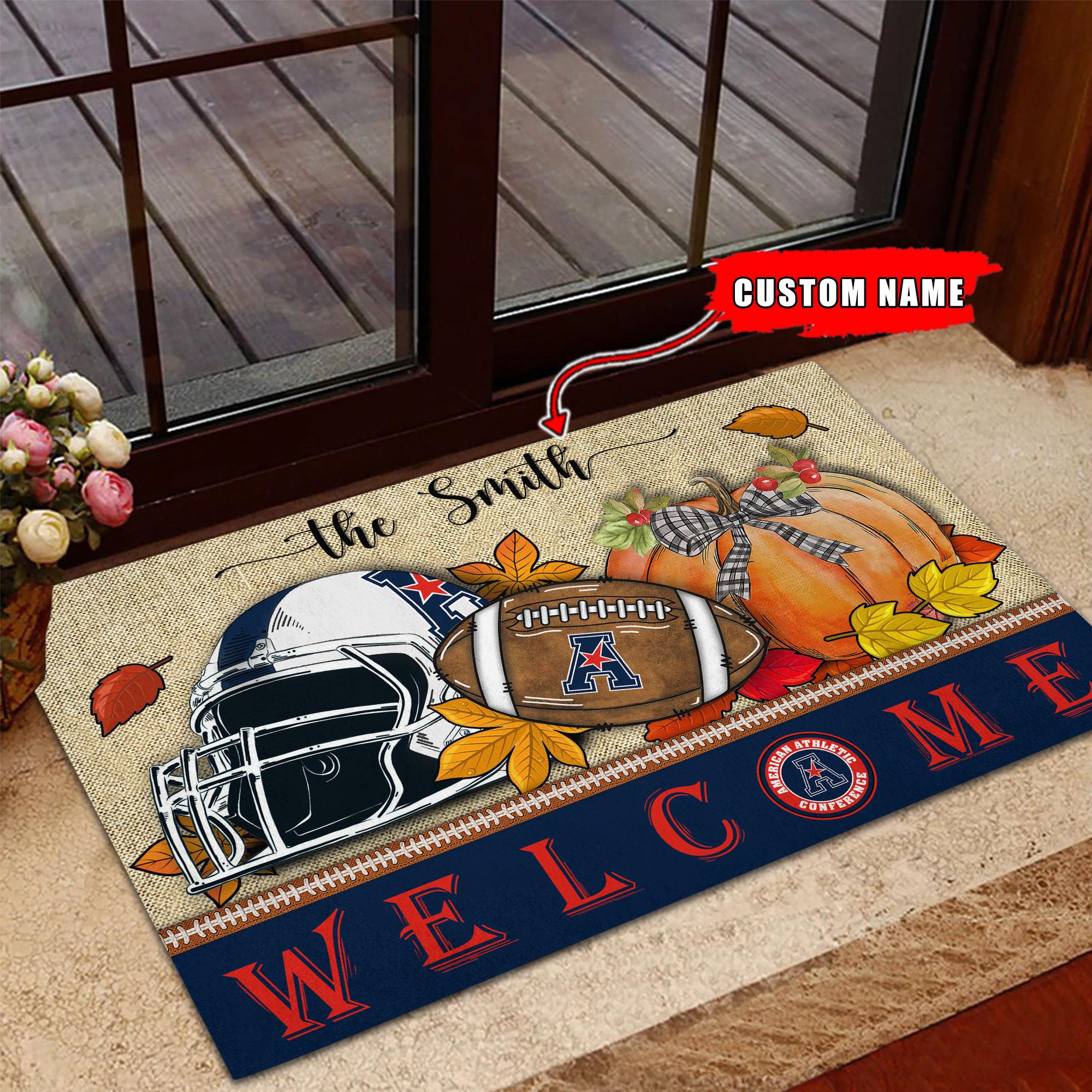 NCAA39-American Athletic Conference Welcome Fall Football Doormat – Custom name