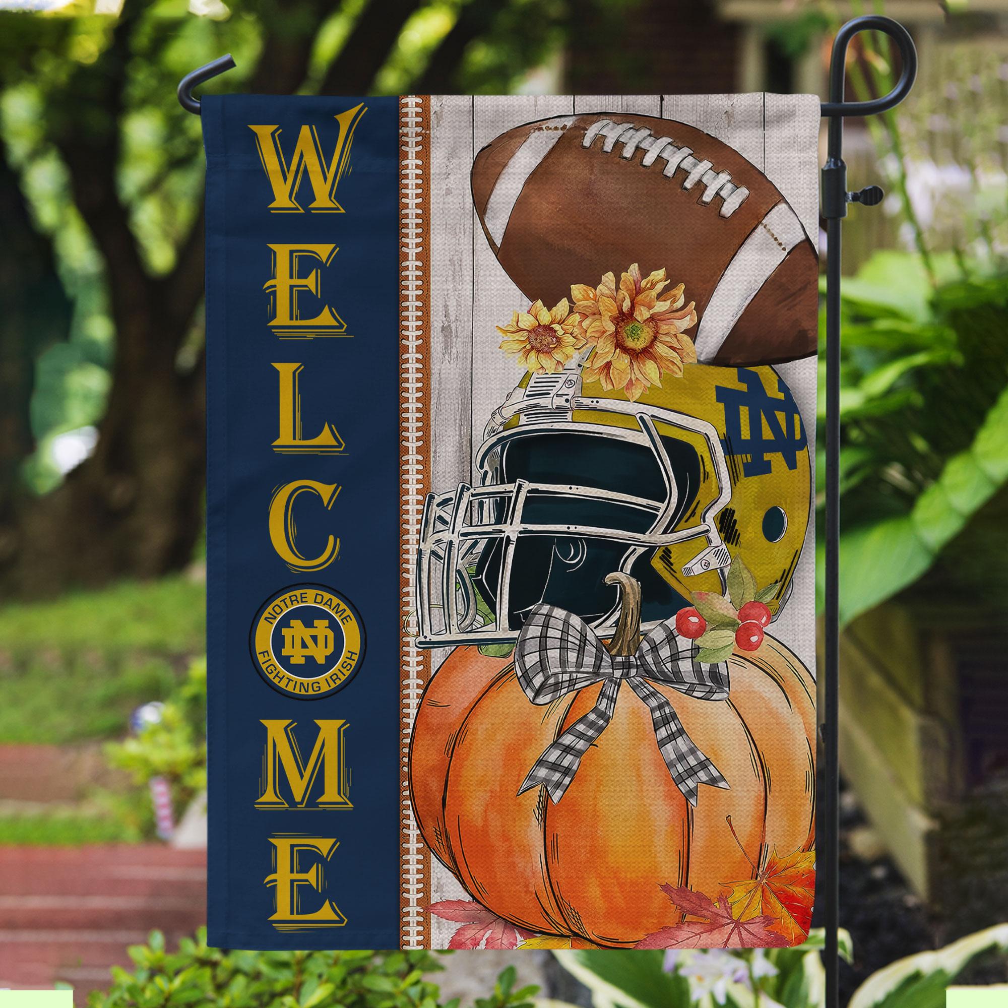 Notre Dame Fighting Irish Welcome Fall Football Garden Flag - Double Sided Printed