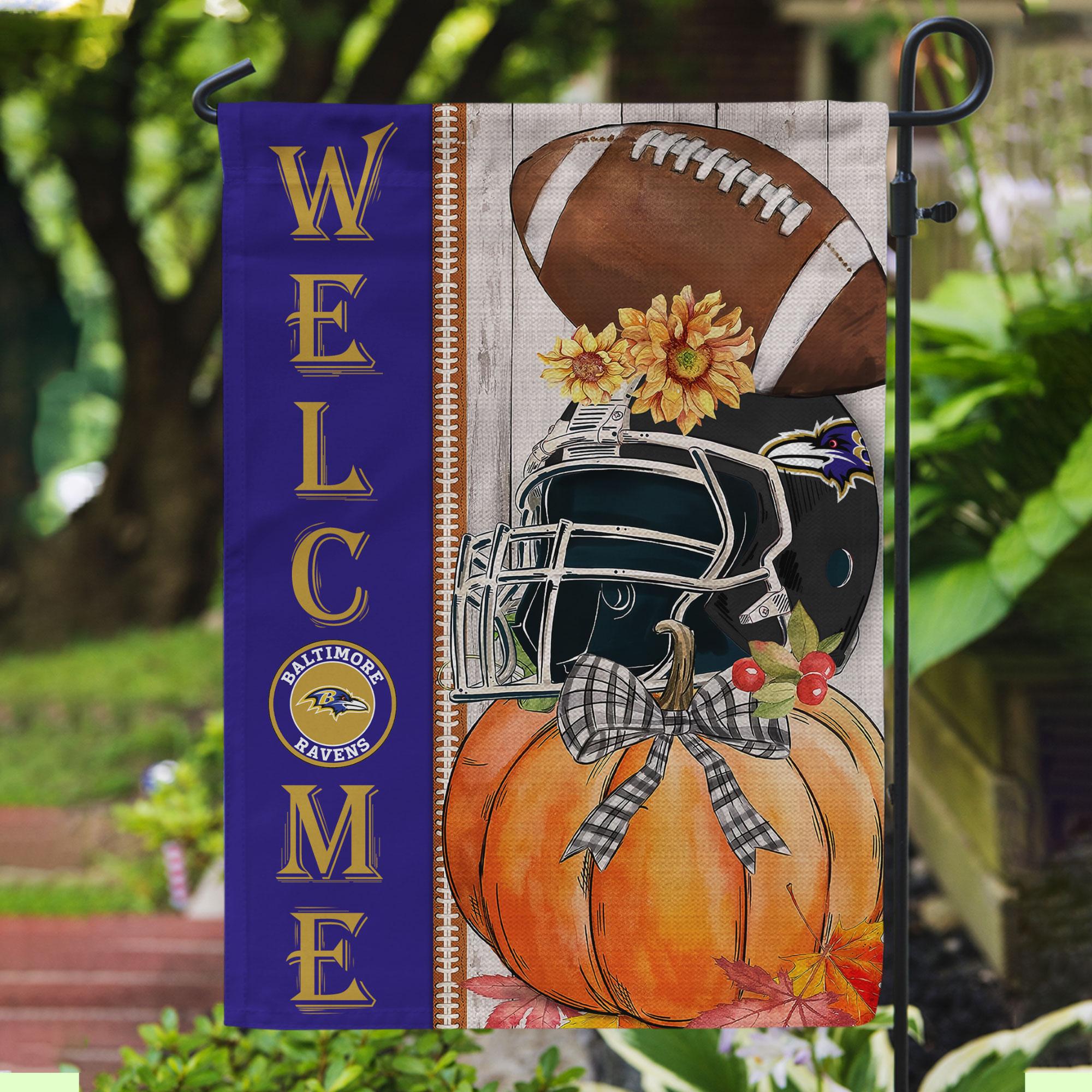 NFL03-Baltimore Ravens Welcome Fall Football Garden Flag – Double Sided Printed