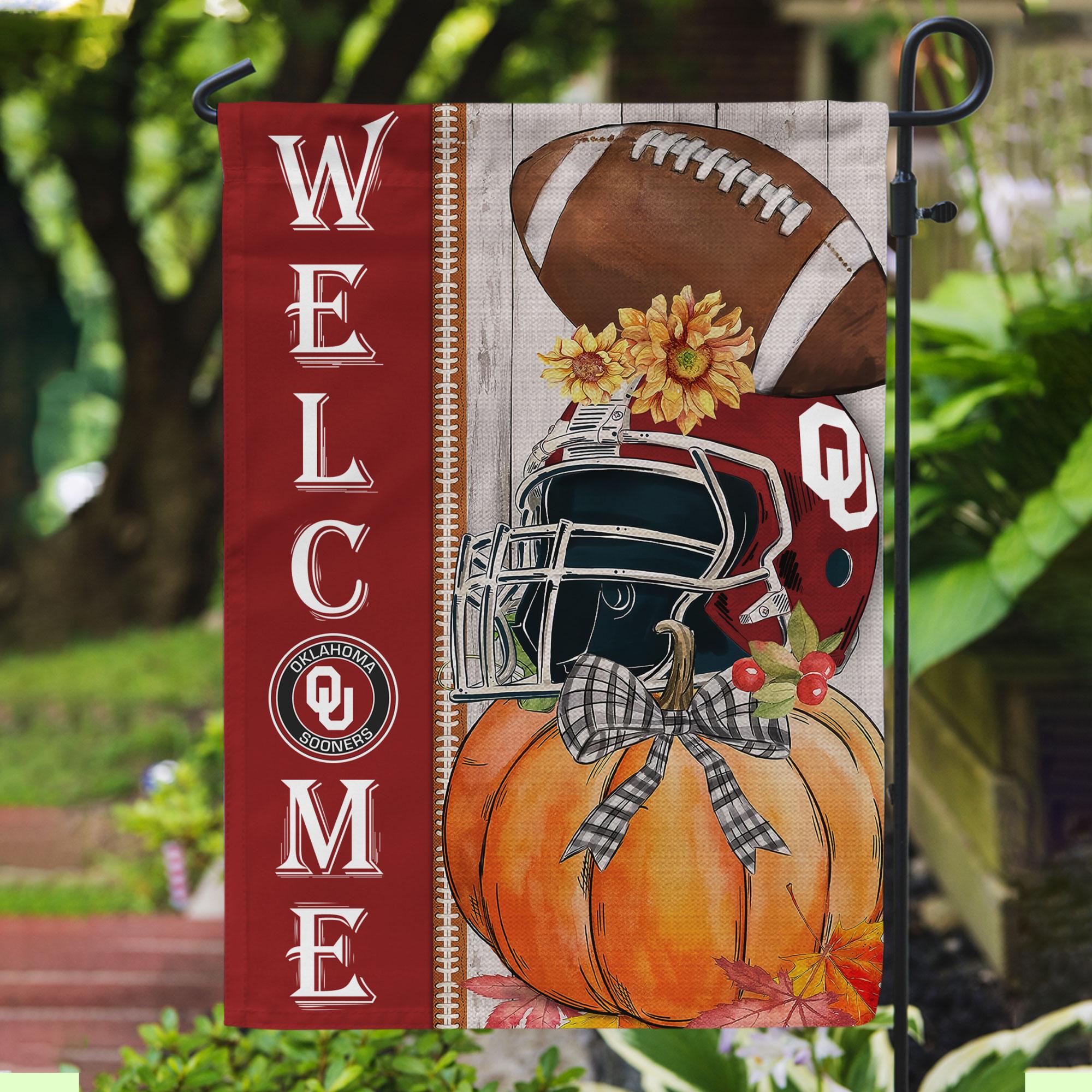 Oklahoma Sooners Welcome Fall Football Garden Flag - Double Sided Printed