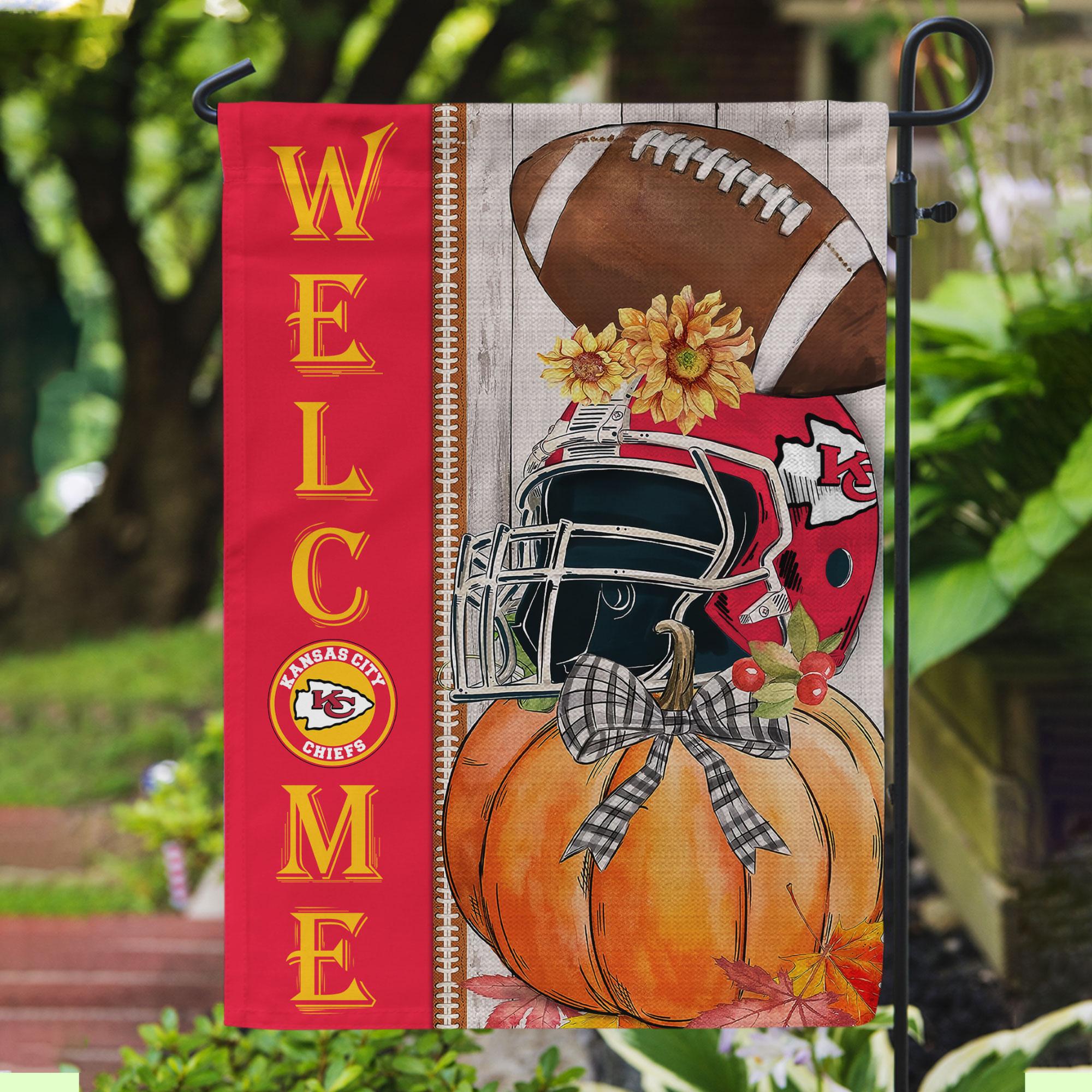 NFL16-Kansas City Chiefs Welcome Fall Football Garden Flag – Double Sided Printed