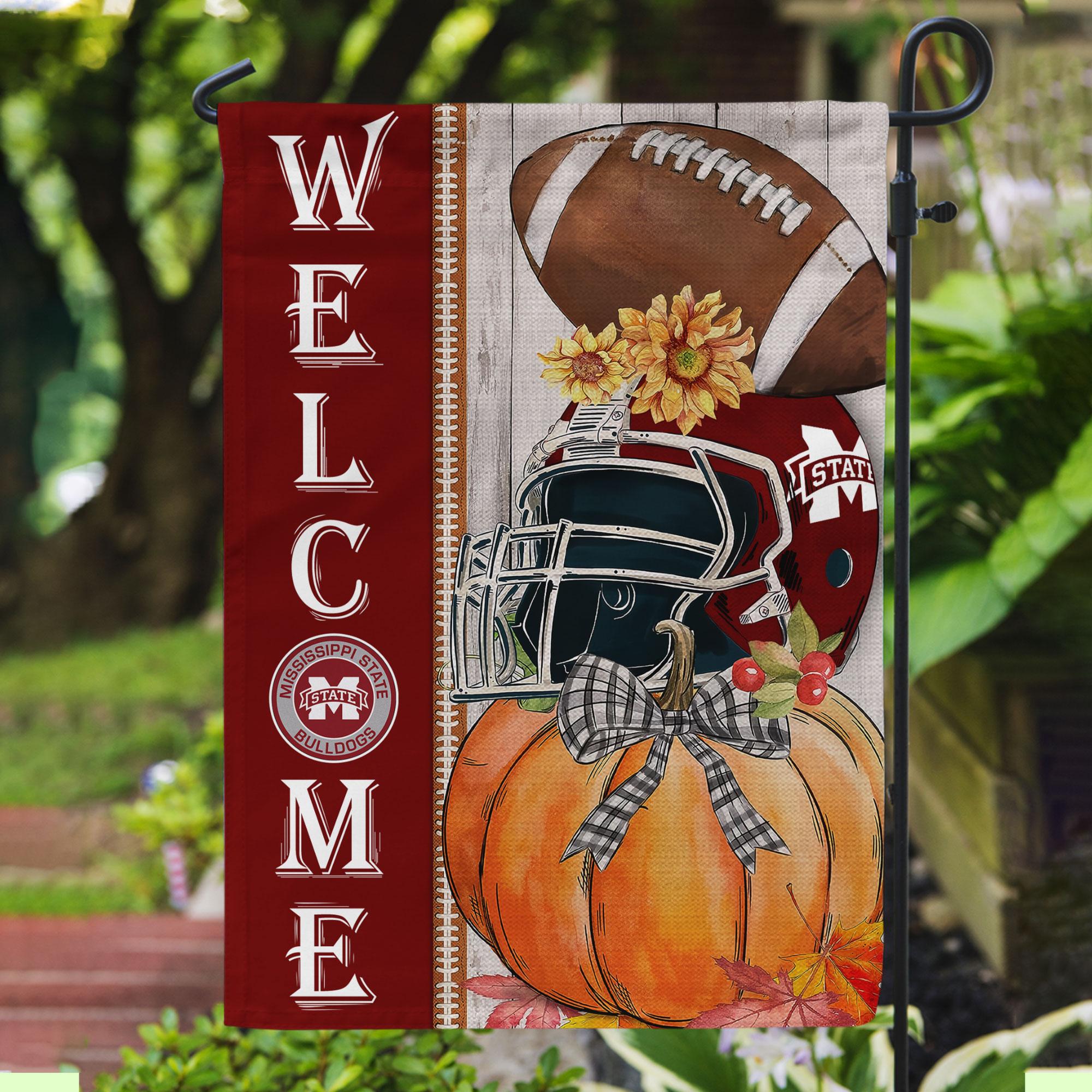 Mississippi State Bulldogs Welcome Fall Football Garden Flag - Double Sided Printed