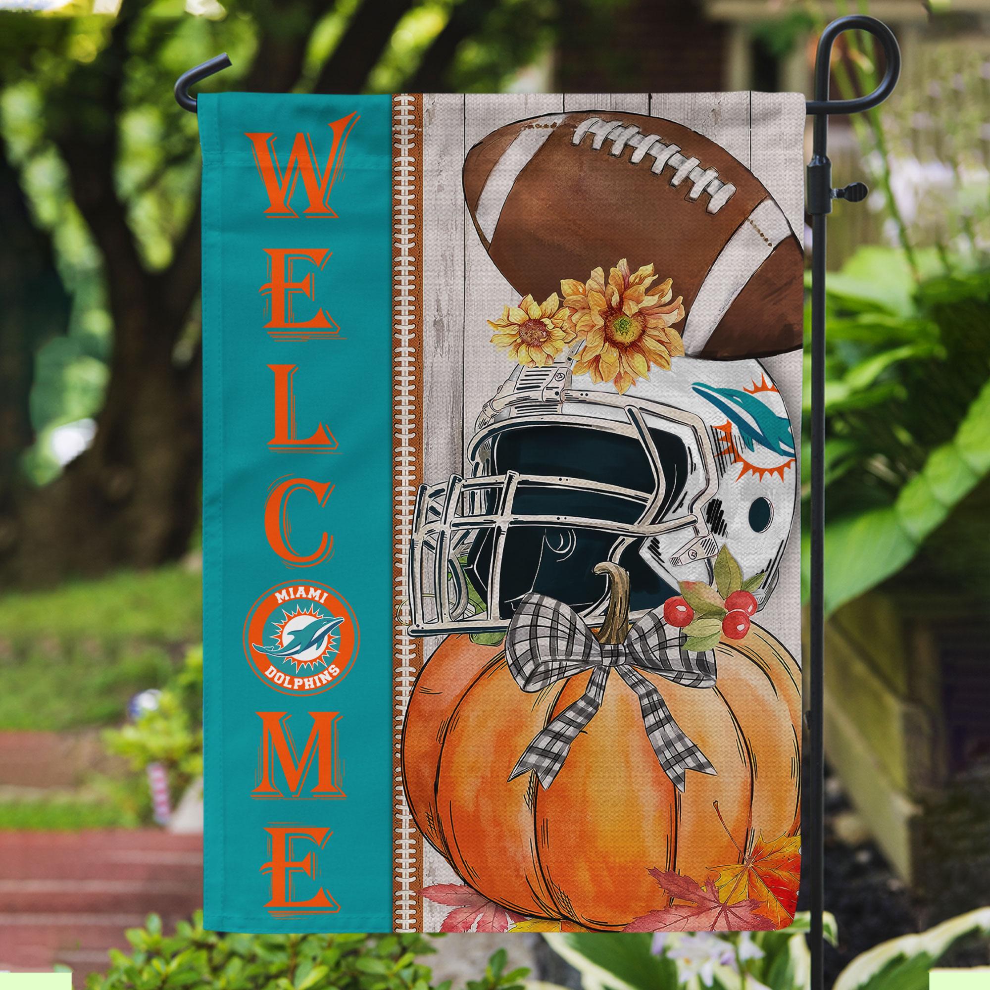 NFL17-Miami Dolphins Welcome Fall Football Garden Flag – Double Sided Printed