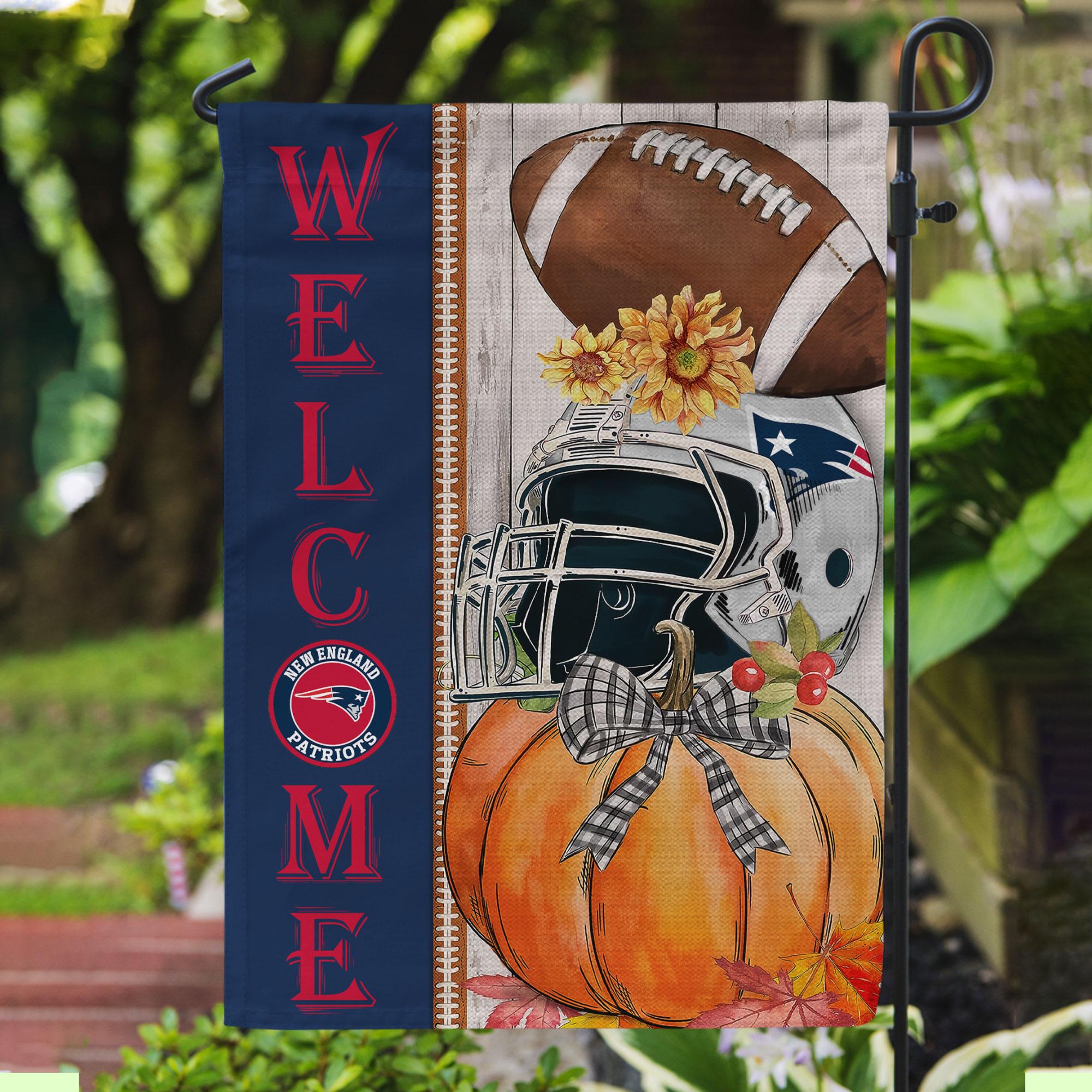 NFL19-New England Patriots Welcome Fall Football Garden Flag – Double Sided Printed