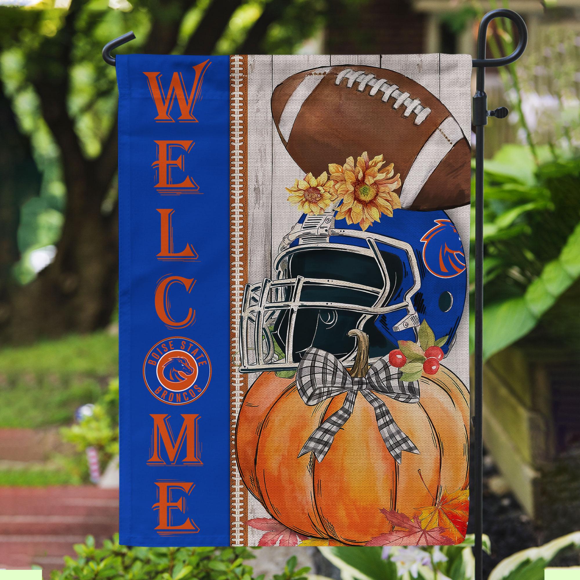Boise State Broncos Welcome Fall Football Garden Flag - Double Sided Printed