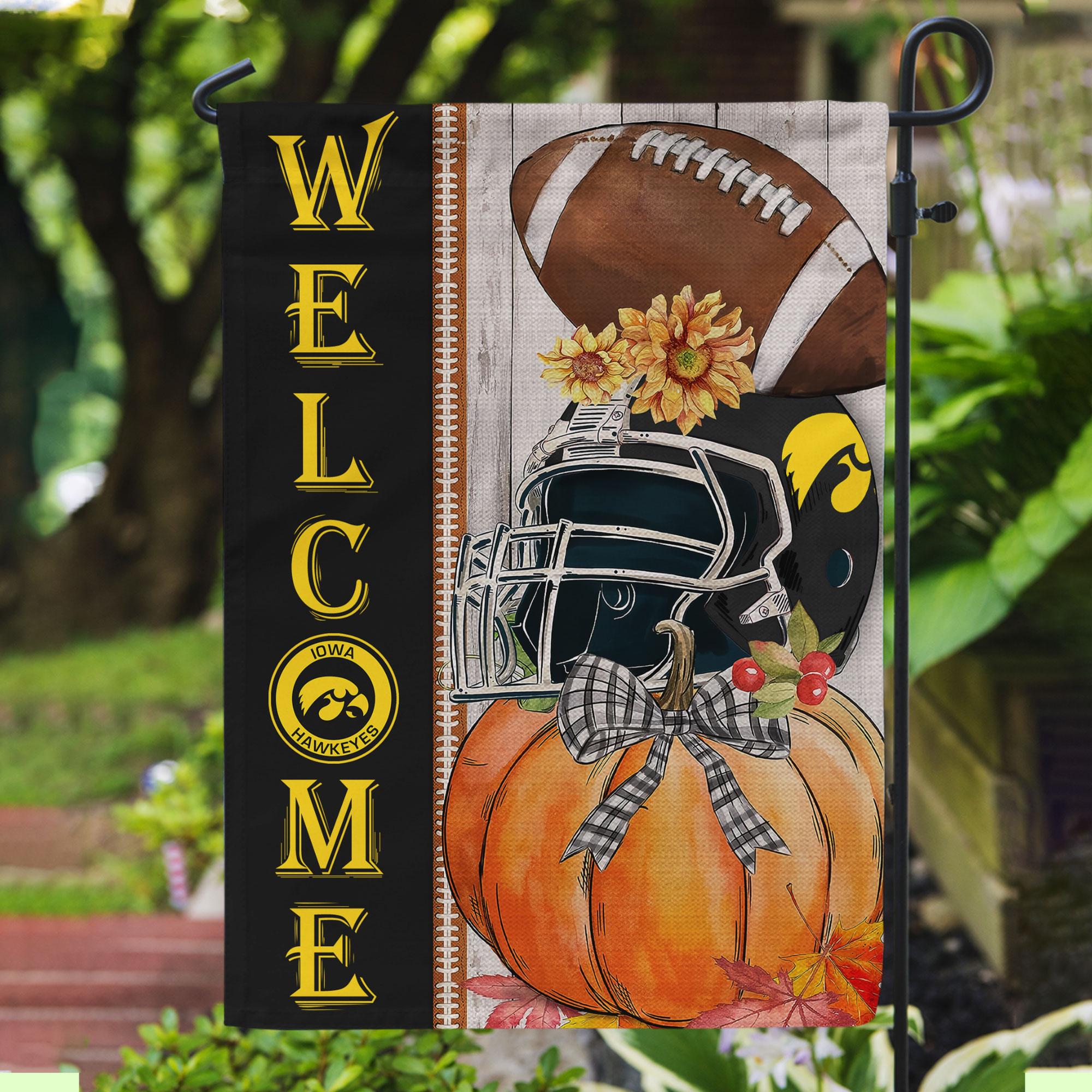Iowa Hawkeyes Welcome Fall Football Garden Flag - Double Sided Printed