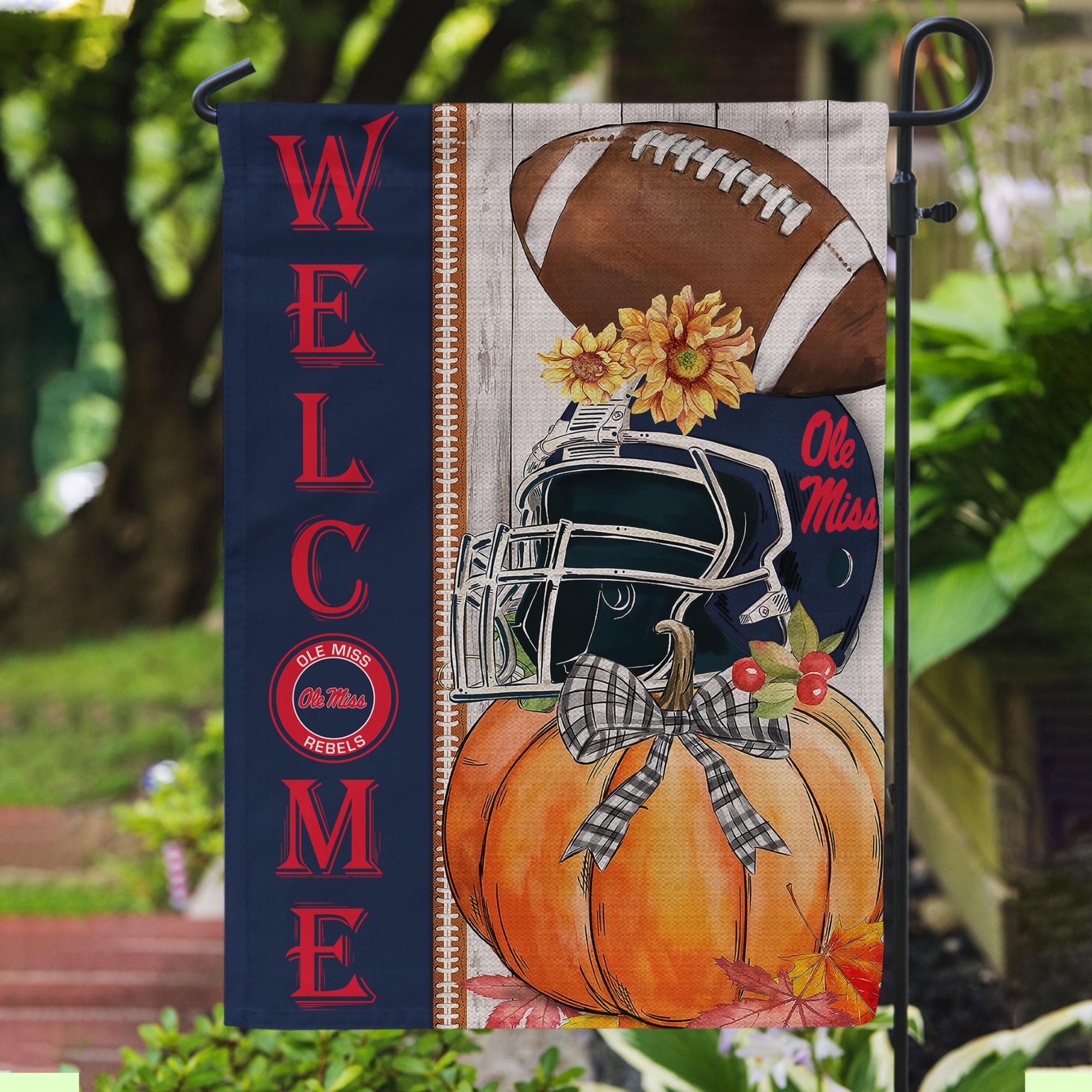 Ole Miss Rebels Welcome Fall Football Garden Flag - Double Sided Printed