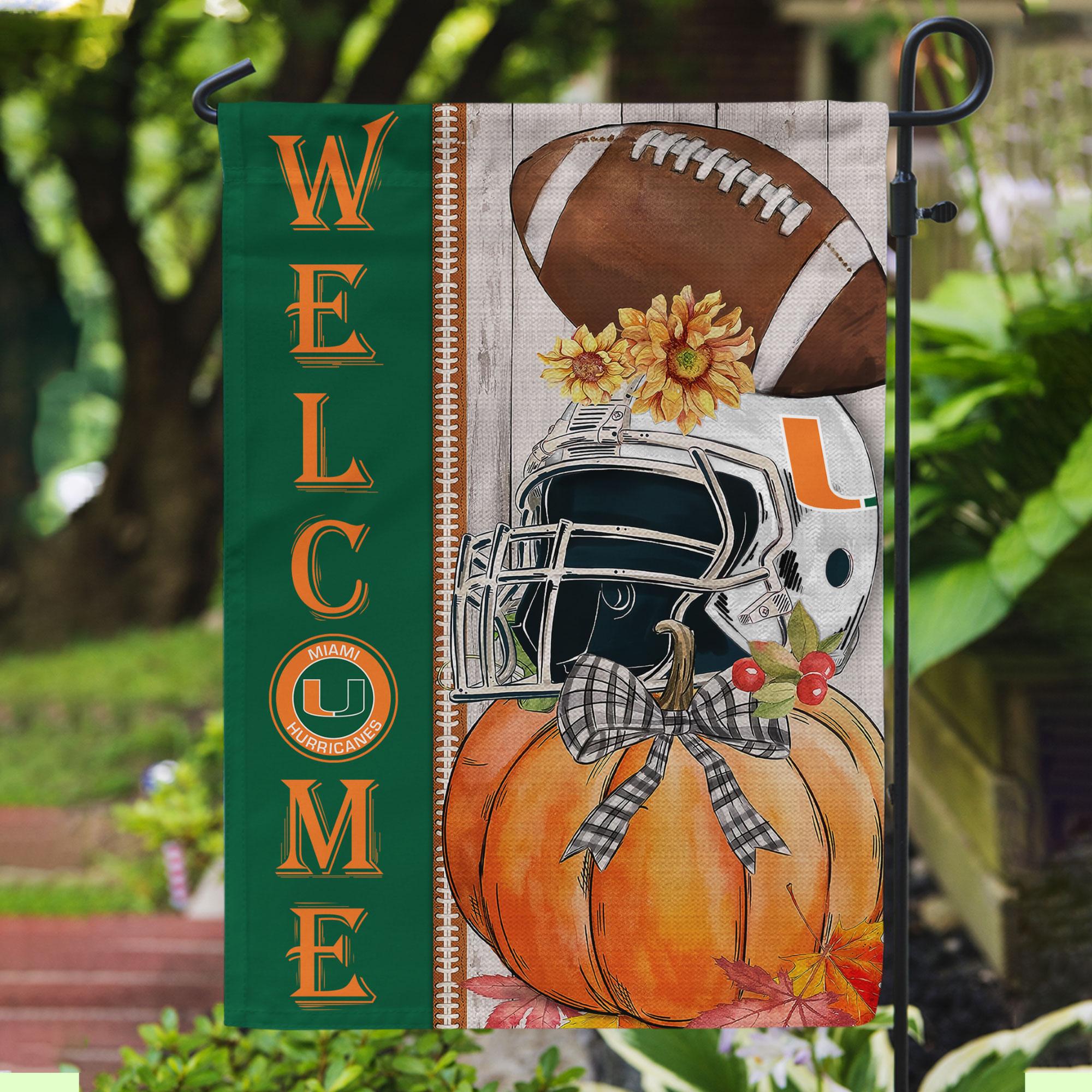 Miami Hurricanes Welcome Fall Football Garden Flag - Double Sided Printed