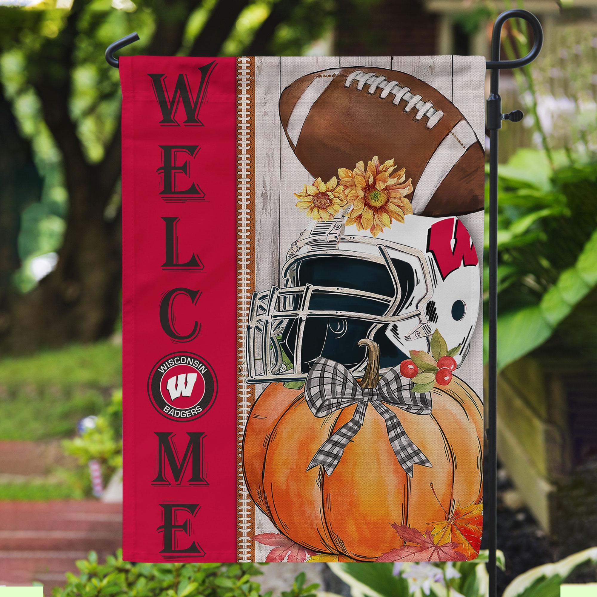 Wisconsin Badgers Welcome Fall Football Garden Flag - Double Sided Printed