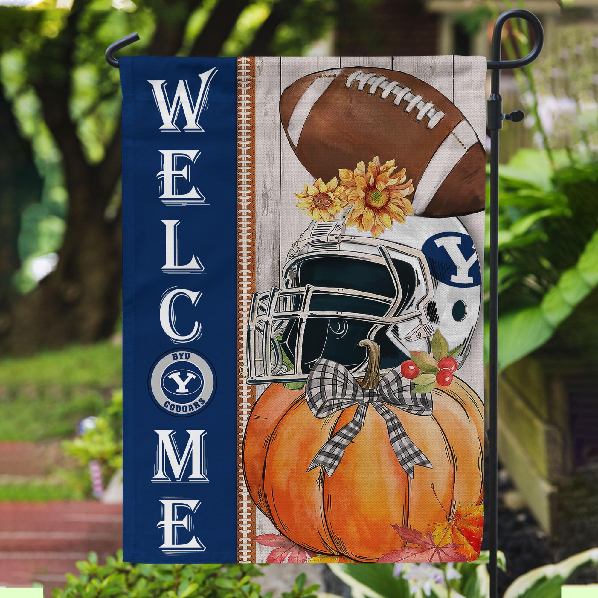 BYU Cougars Welcome Fall Football Garden Flag - Double Sided Printed