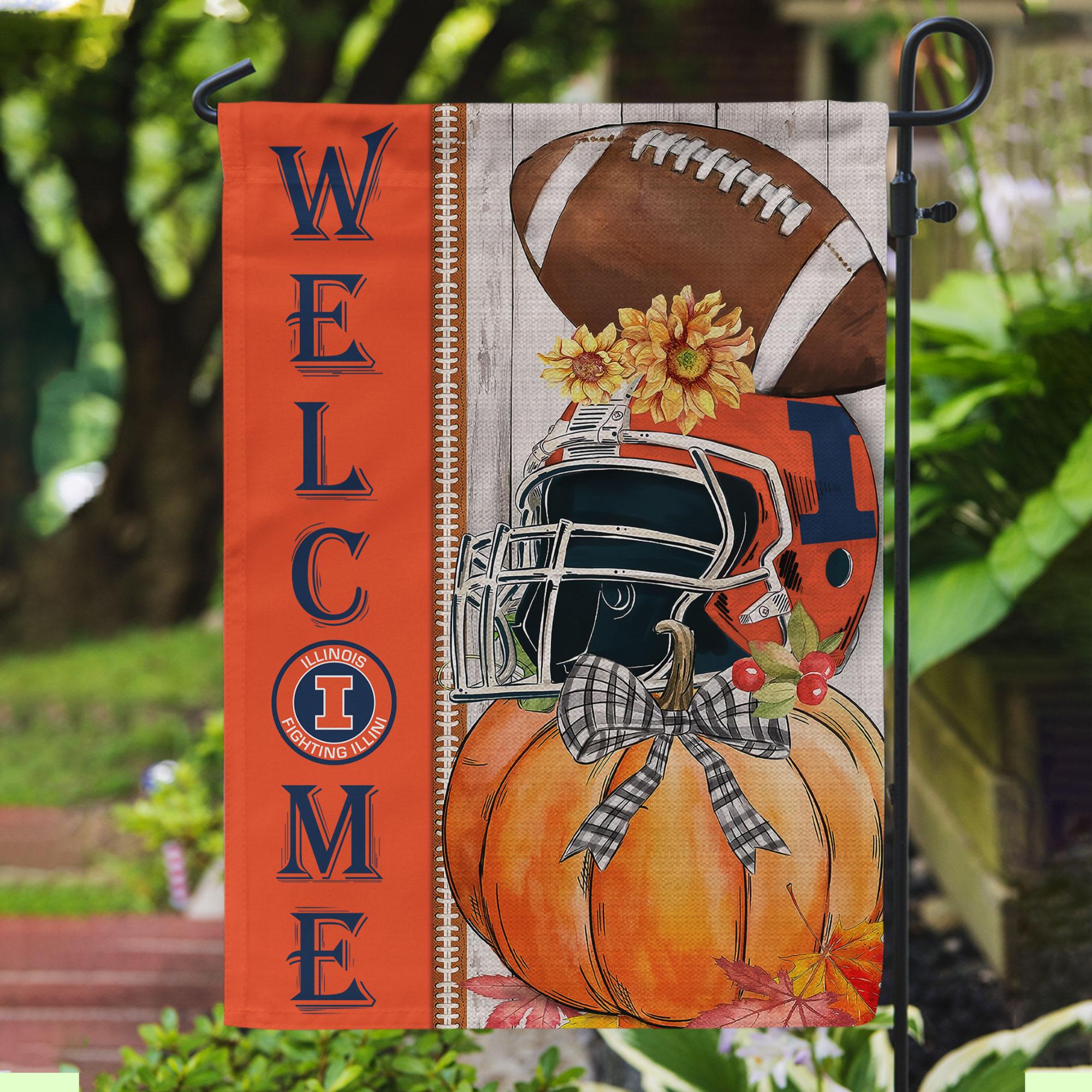Illinois Fighting Illini Welcome Fall Football Garden Flag - Double Sided Printed