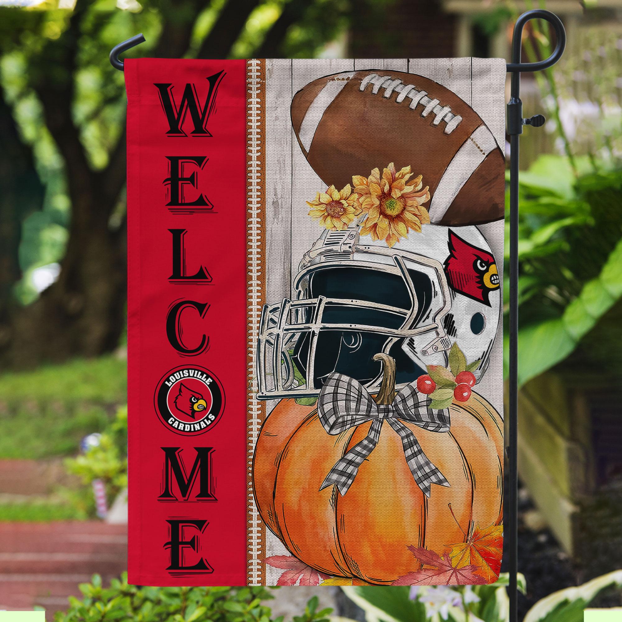 Louisville Cardinals Welcome Fall Football Garden Flag - Double Sided Printed
