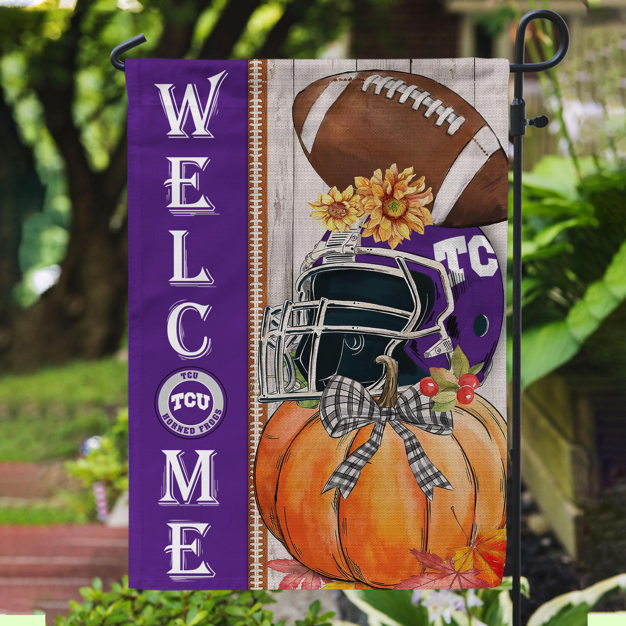 TCU Horned Frogs Welcome Fall Football Garden Flag - Double Sided Printed