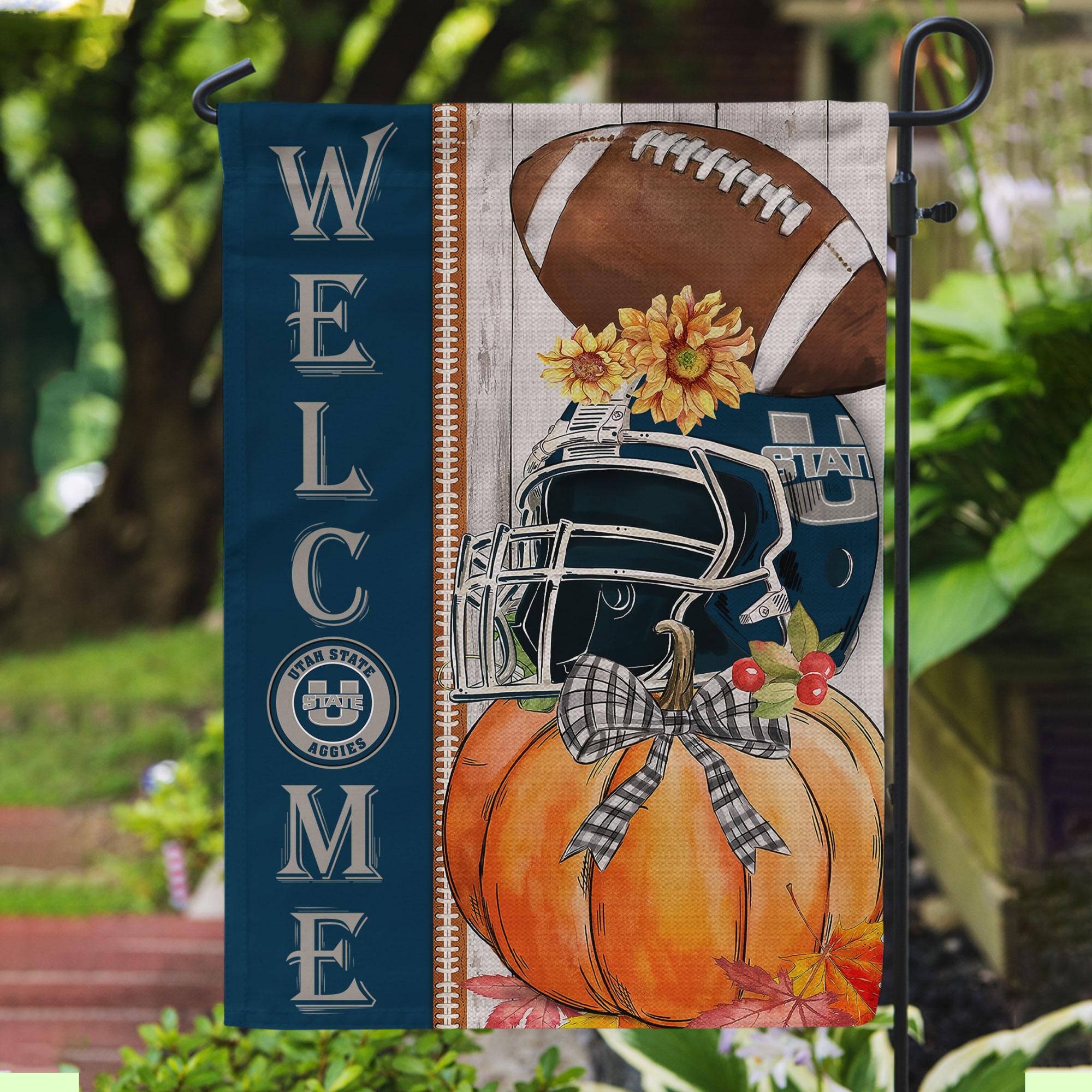 Utah State Aggies Welcome Fall Football Garden Flag - Double Sided Printed
