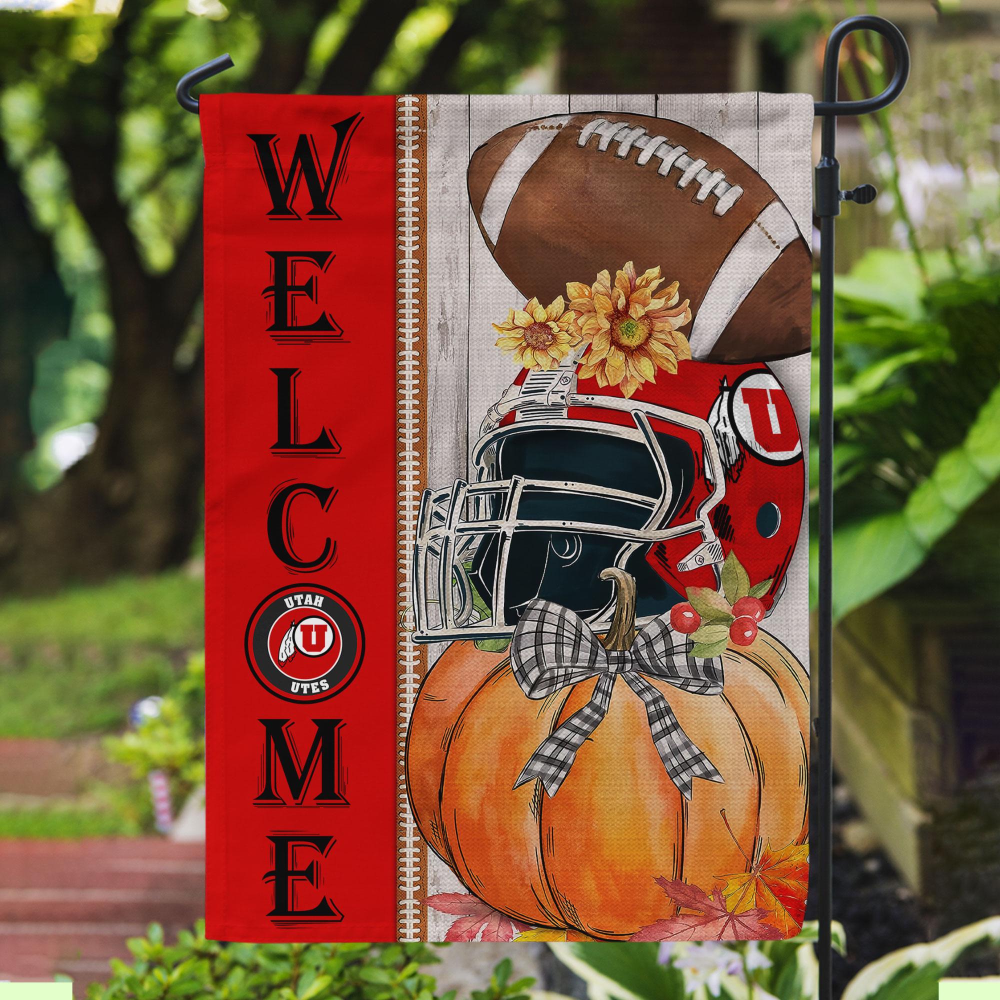 Utah Utes Welcome Fall Football Garden Flag - Double Sided Printed
