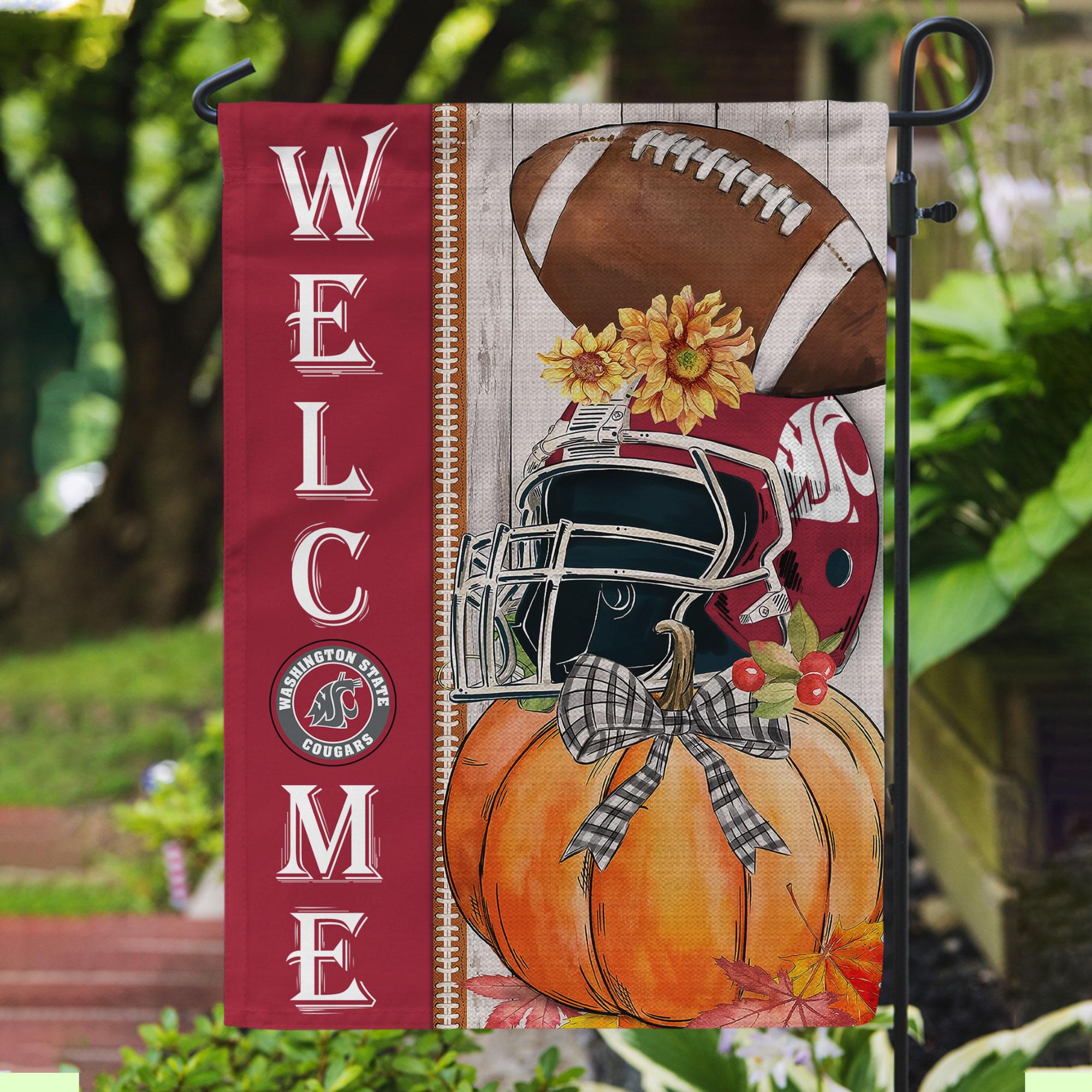 Washington State Cougars Welcome Fall Football Garden Flag - Double Sided Printed