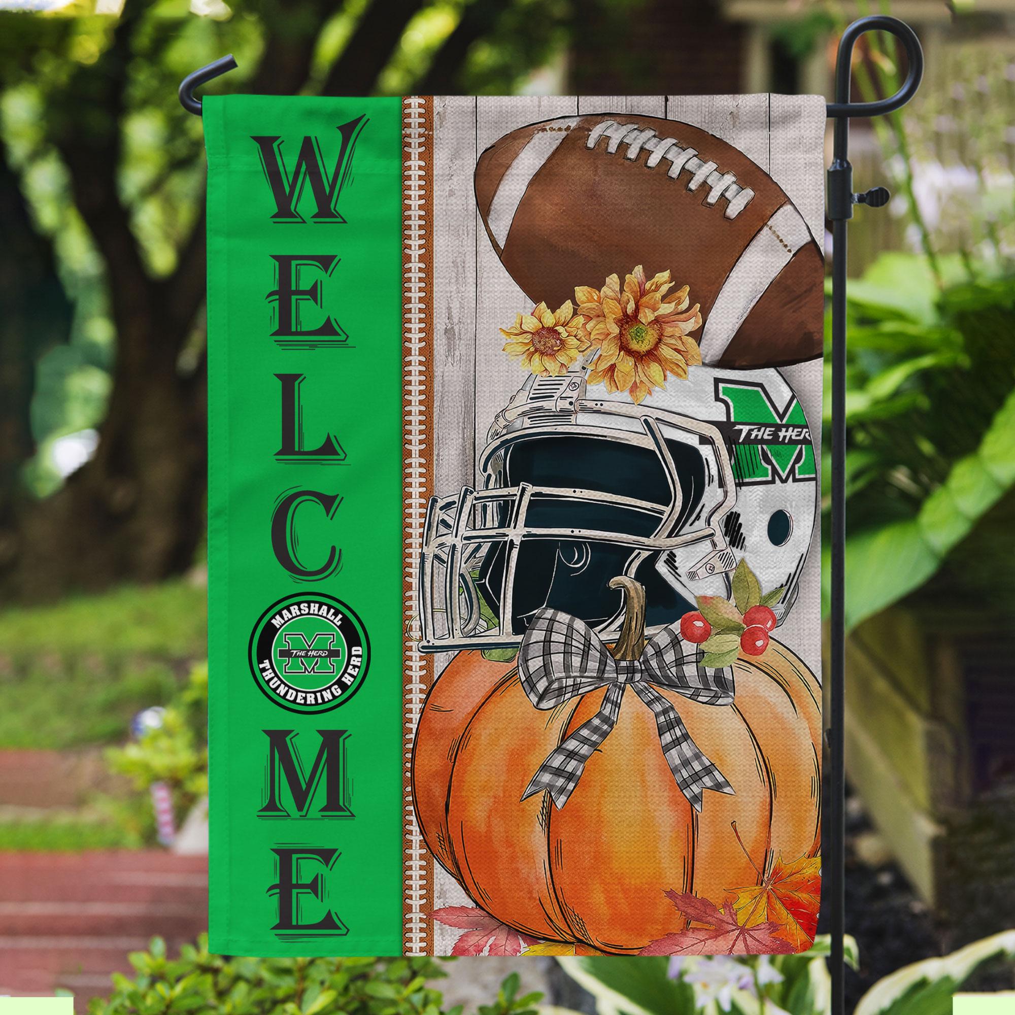 Marshall Thundering Herd Welcome Fall Football Garden Flag - Double Sided Printed