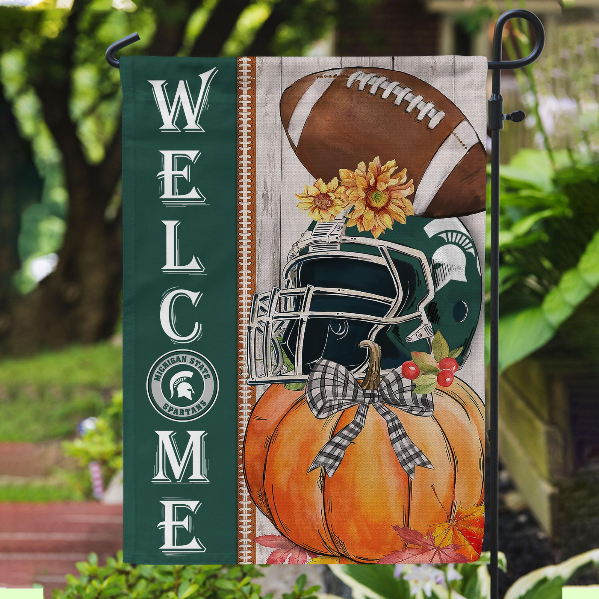 Michigan State Spartans Welcome Fall Football Garden Flag - Double Sided Printed