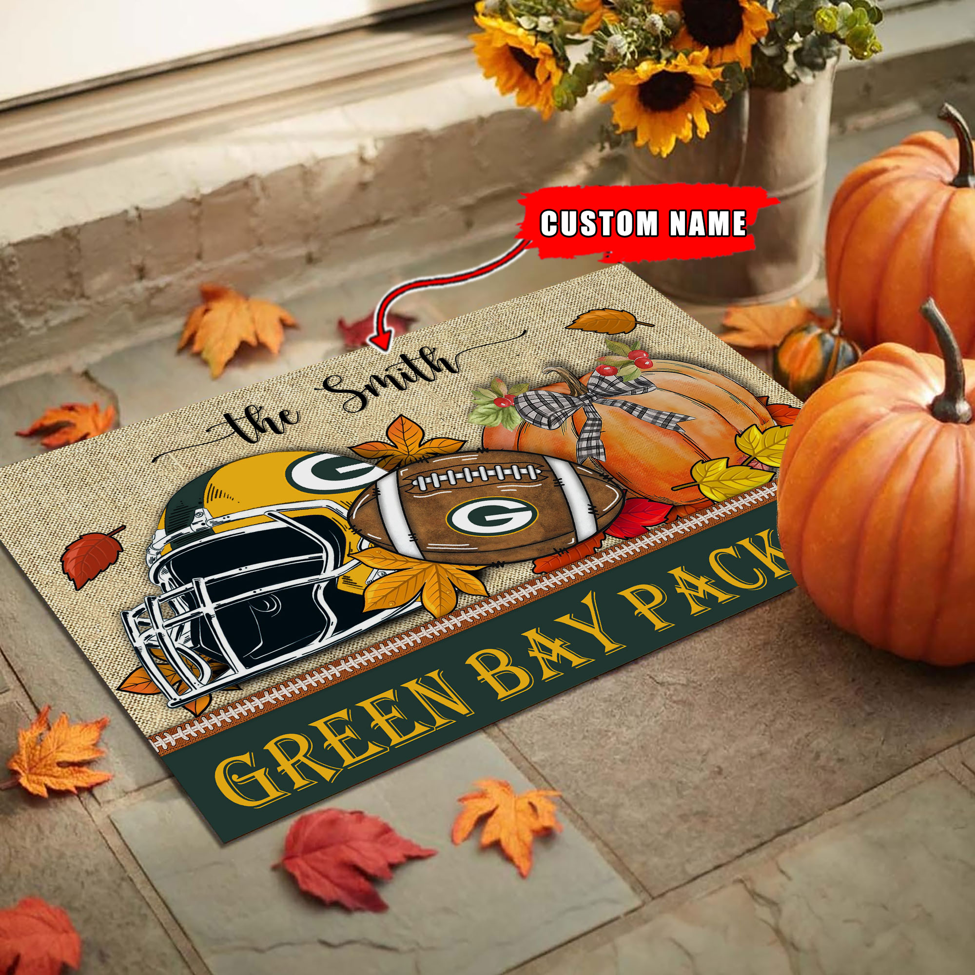 NFL12-Green Bay Packers Fall Football Doormat – Custom name