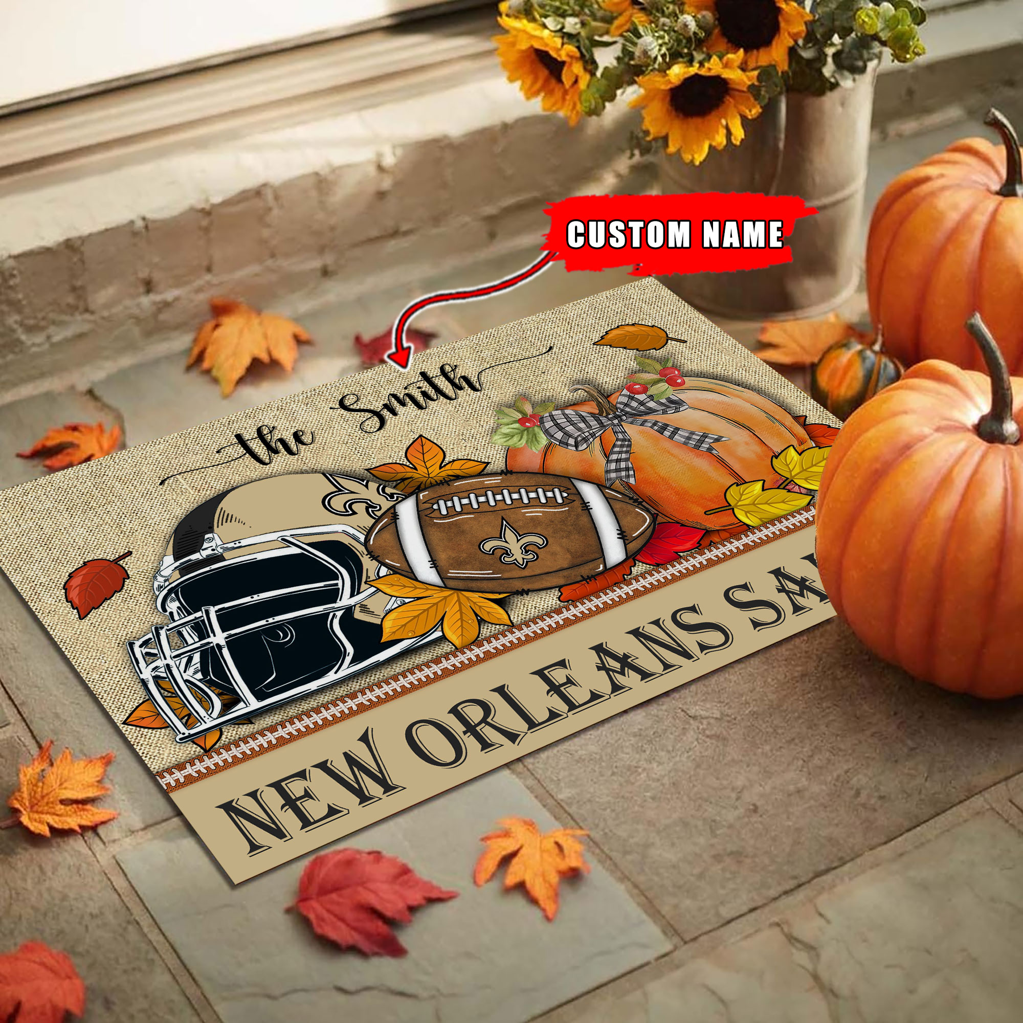 NFL20-New Orleans Saints Fall Football Doormat – Custom name