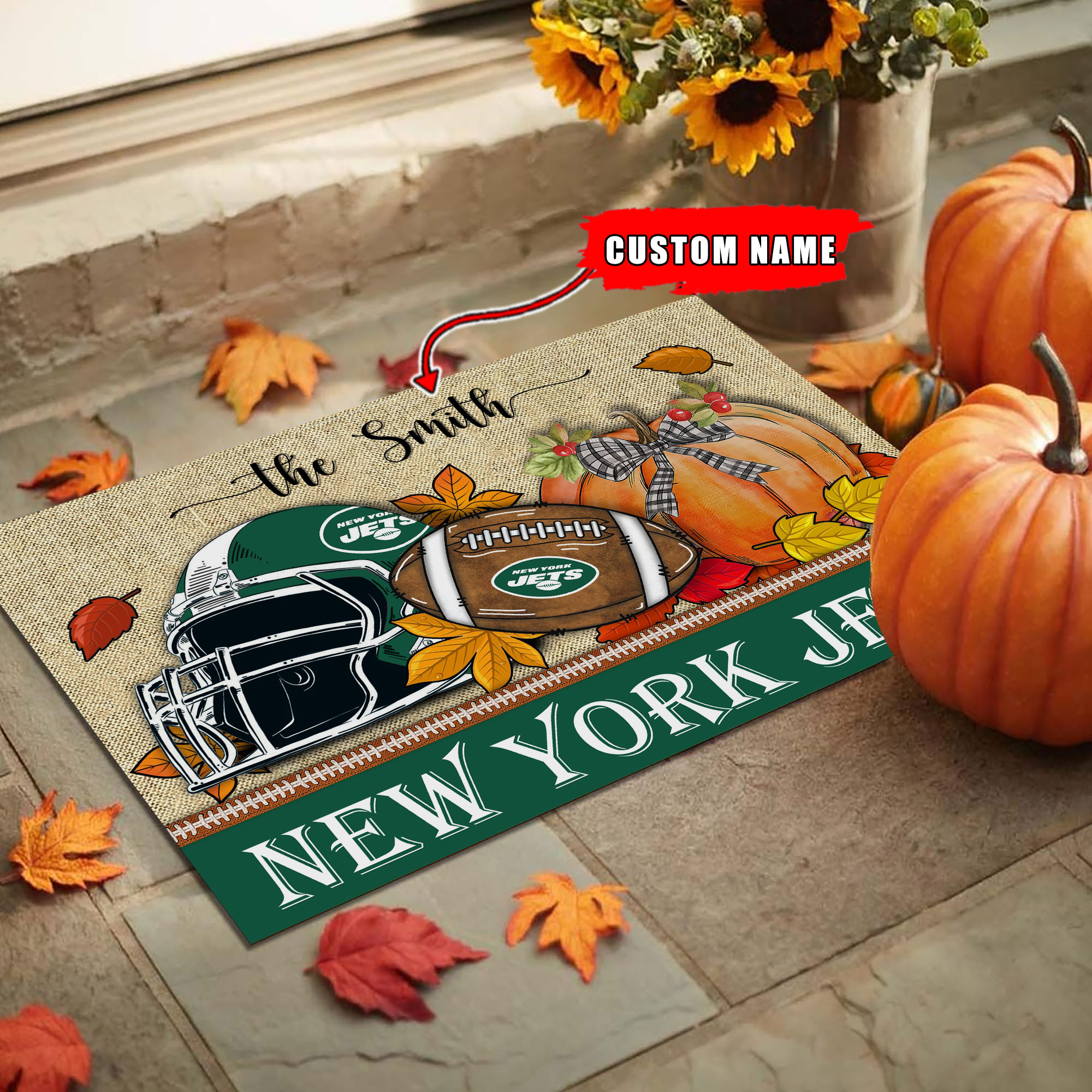NFL22-New York Jets Fall Football Doormat – Custom name