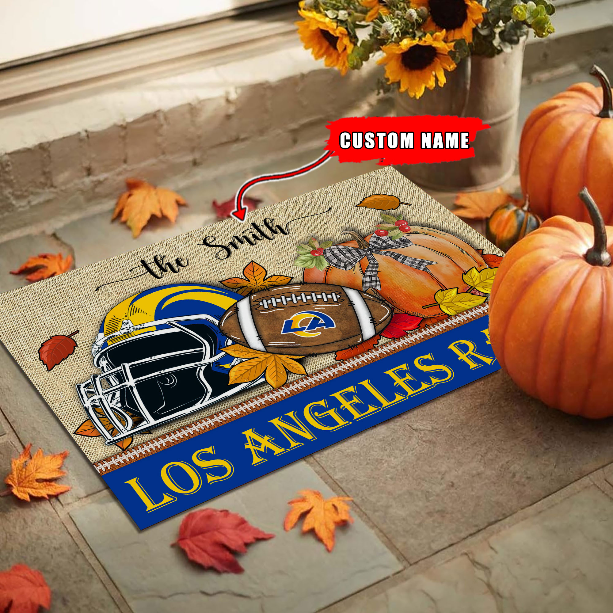 NFL26-Los Angeles Rams Fall Football Doormat – Custom name