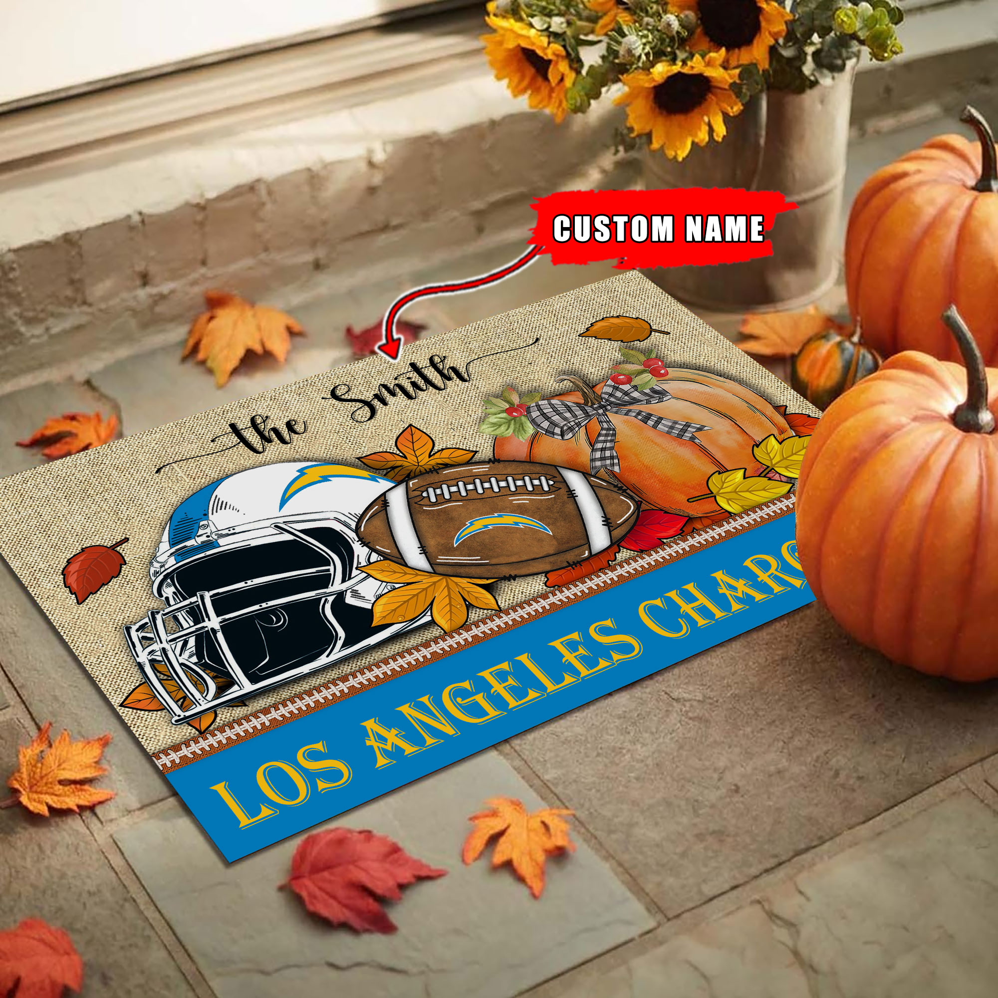 NFL27-Los Angeles Chargers Fall Football Doormat – Custom name