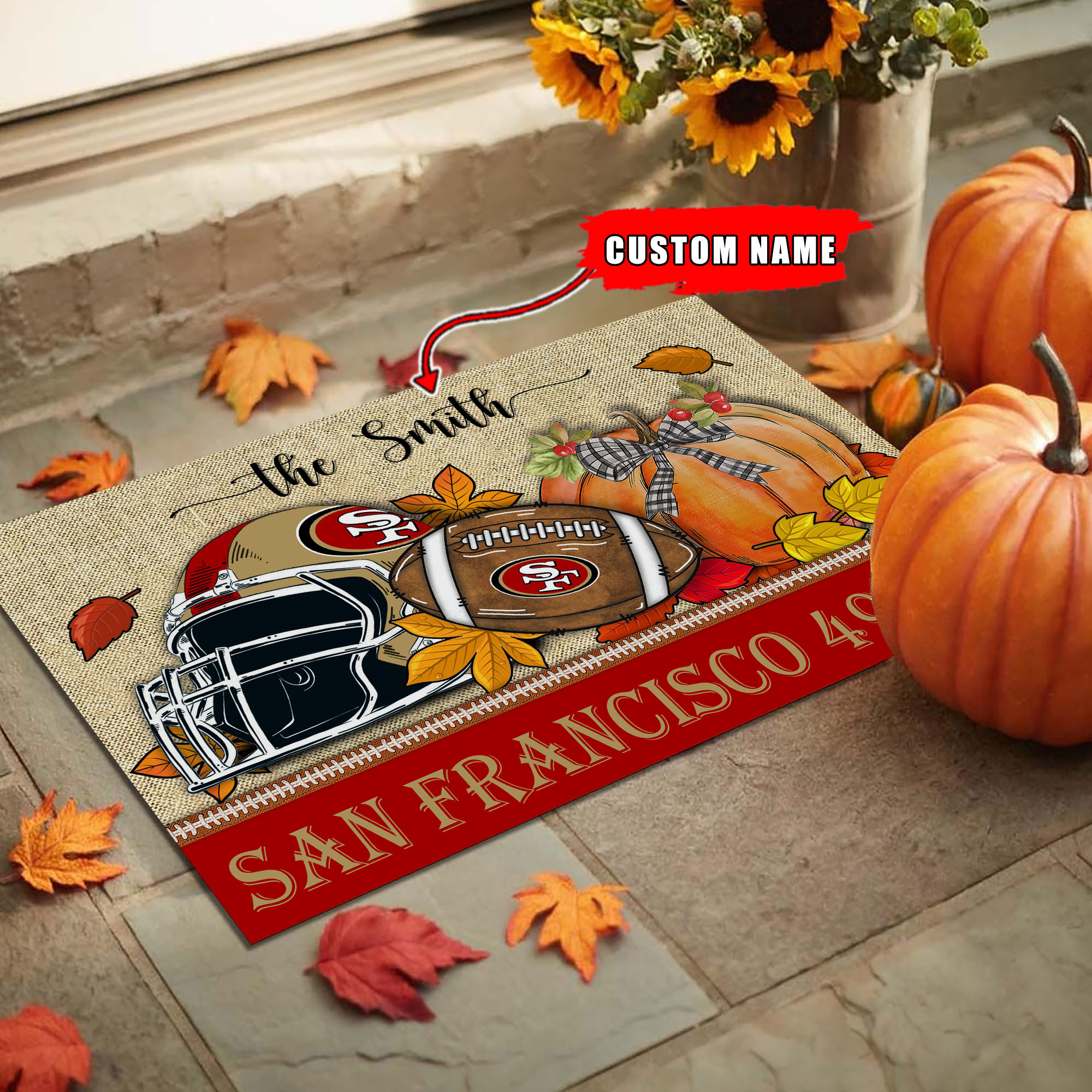 NFL28-San Francisco 49ers Fall Football Doormat – Custom name