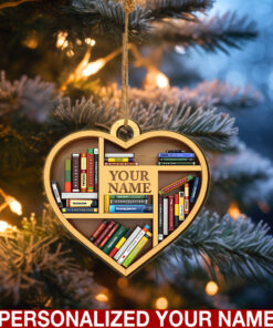 Book ornament Personalized Book Wooden Ornament Personalized Your Name, Christmas Gift For Book Lovers, Christmas Decorations