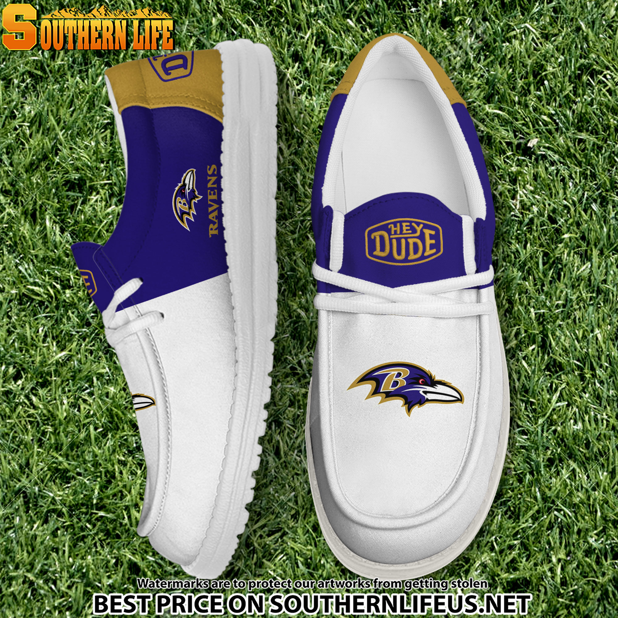 14 Baltimore Ravens Football White Hey Dude Canvas Loafer Shoes