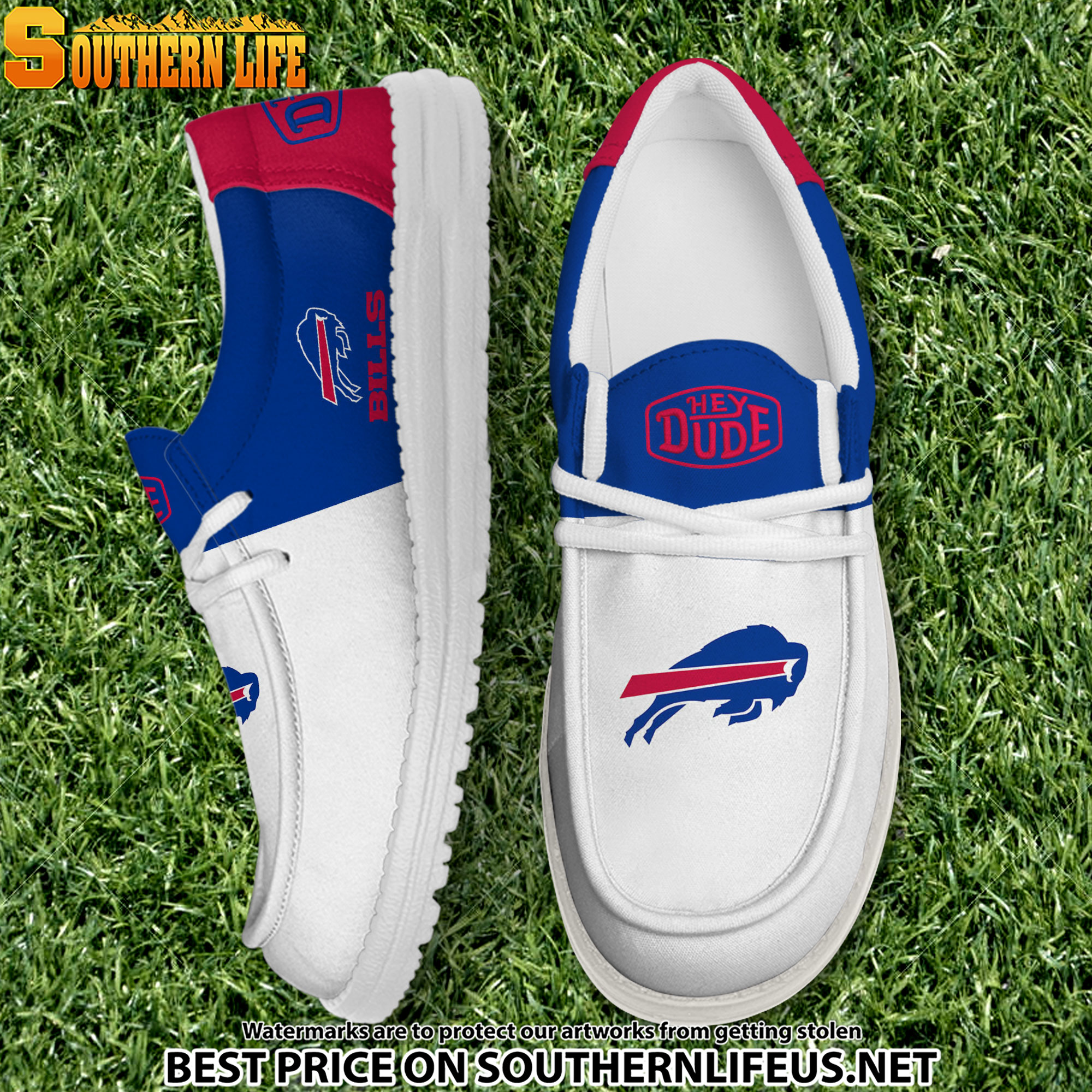 13 Buffalo Bills Football White Hey Dude Canvas Loafer Shoes