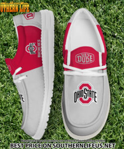 NCA04 Ohio State Buckeyes White Hey Dude Canvas Loafer Shoes