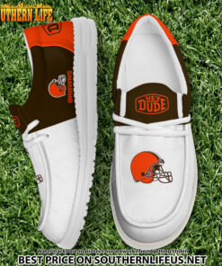 25 Cleveland Browns Football White Hey Dude Canvas Loafer Shoes