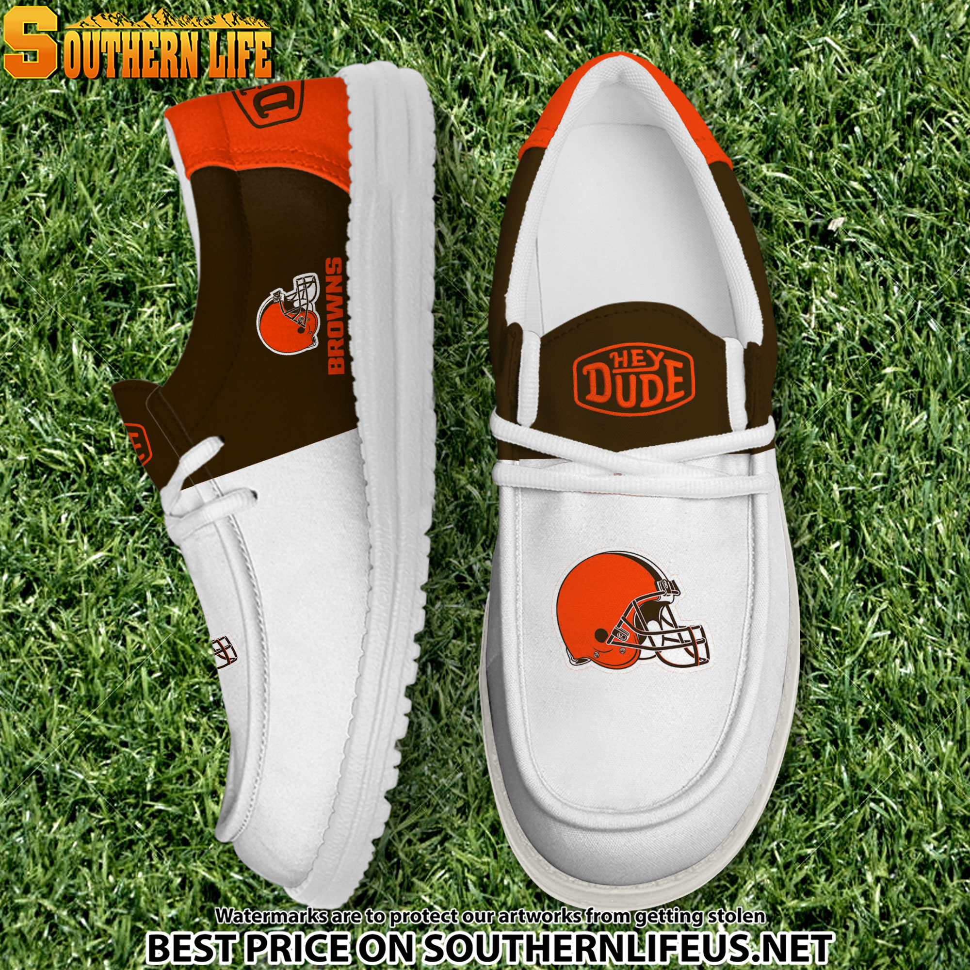 25 Cleveland Browns Football White Hey Dude Canvas Loafer Shoes