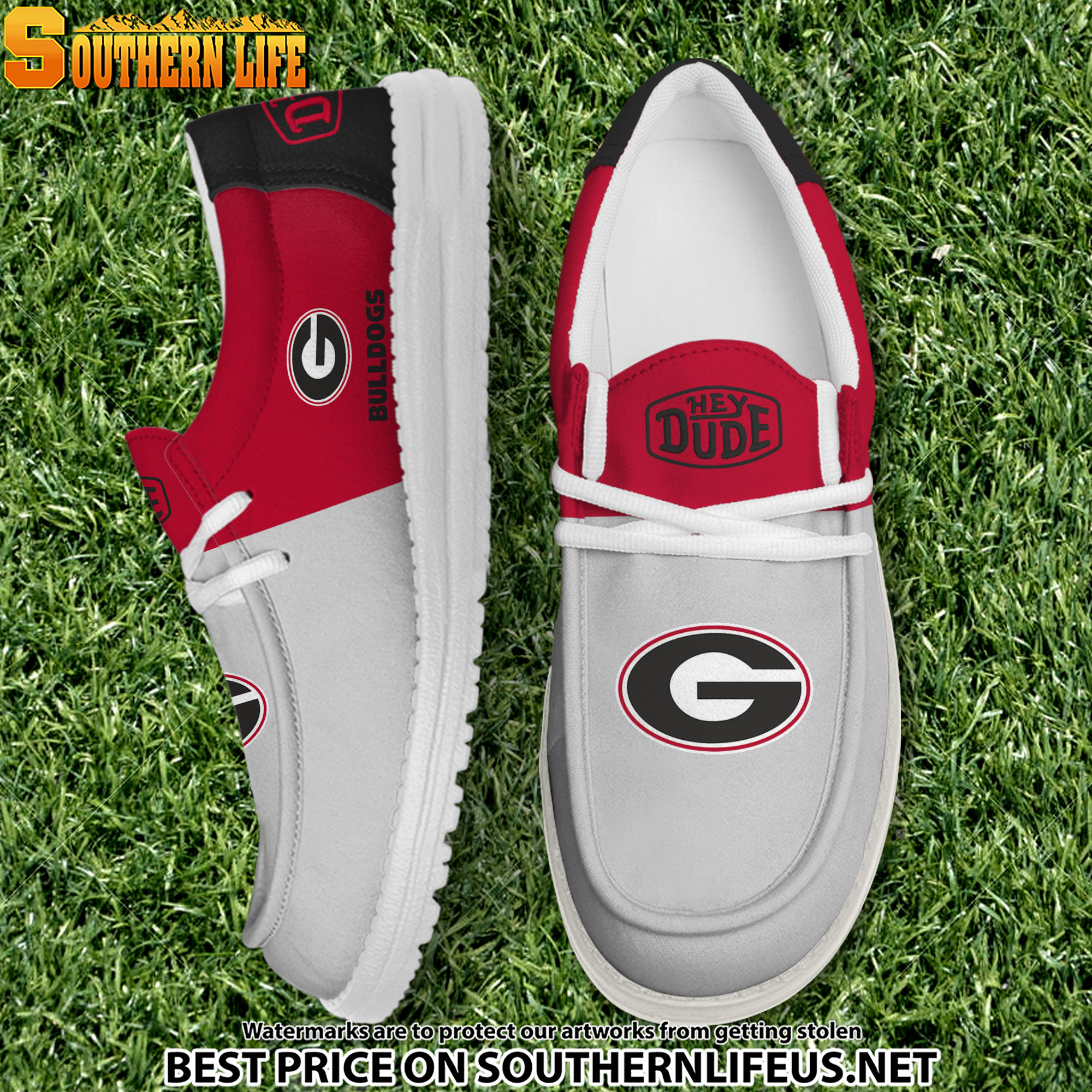 NCA08 Georgia Bulldogs White Hey Dude Canvas Loafer Shoes
