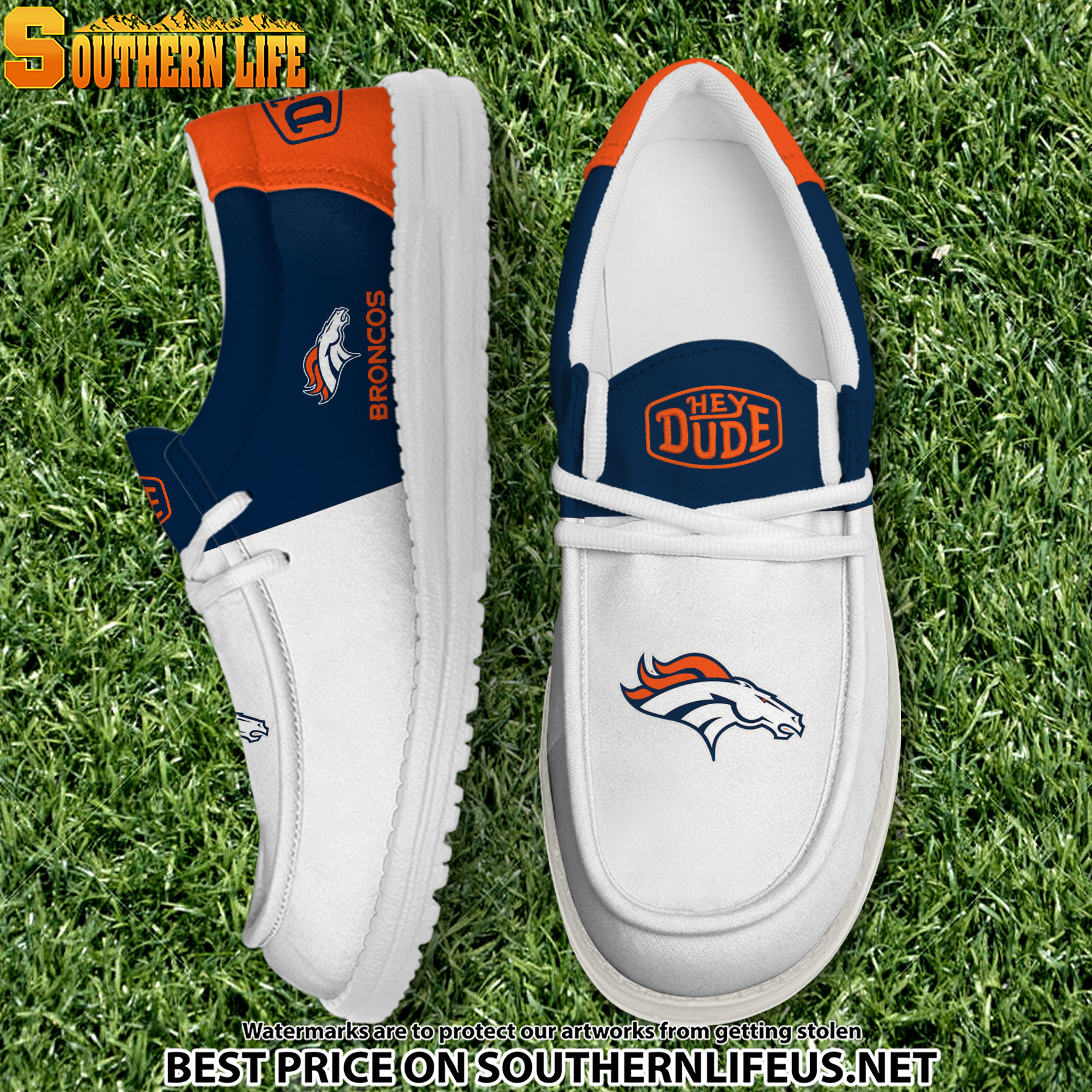 15 Denver Broncos Football White Hey Dude Canvas Loafer Shoes