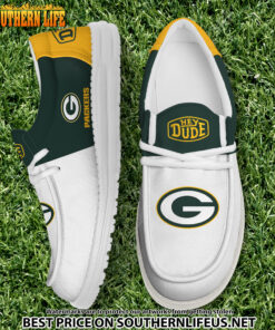 12 Green Bay Packers Football White Hey Dude Canvas Loafer Shoes