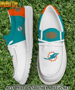 10 Miami Dolphins Football White Hey Dude Canvas Loafer Shoes