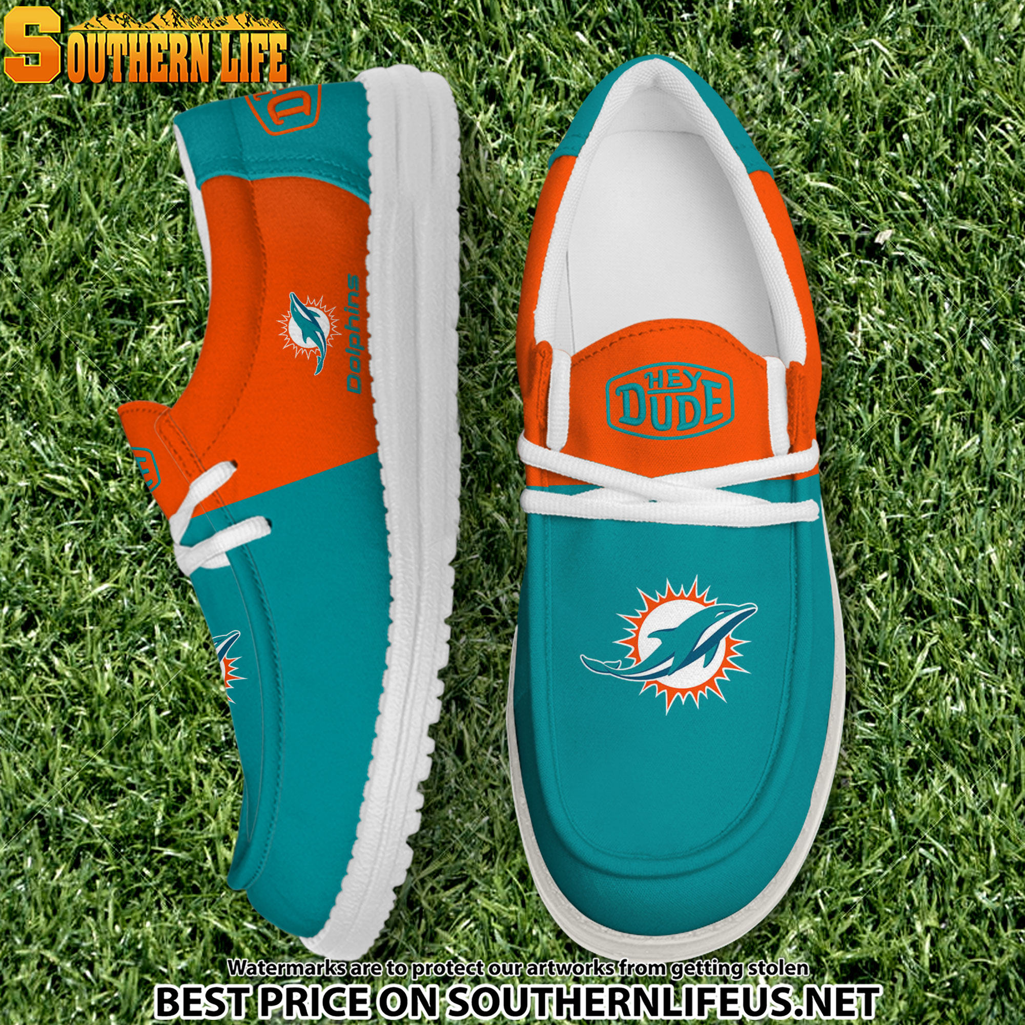 10 Miami Dolphins Football Hey Dude Canvas Loafer Shoes
