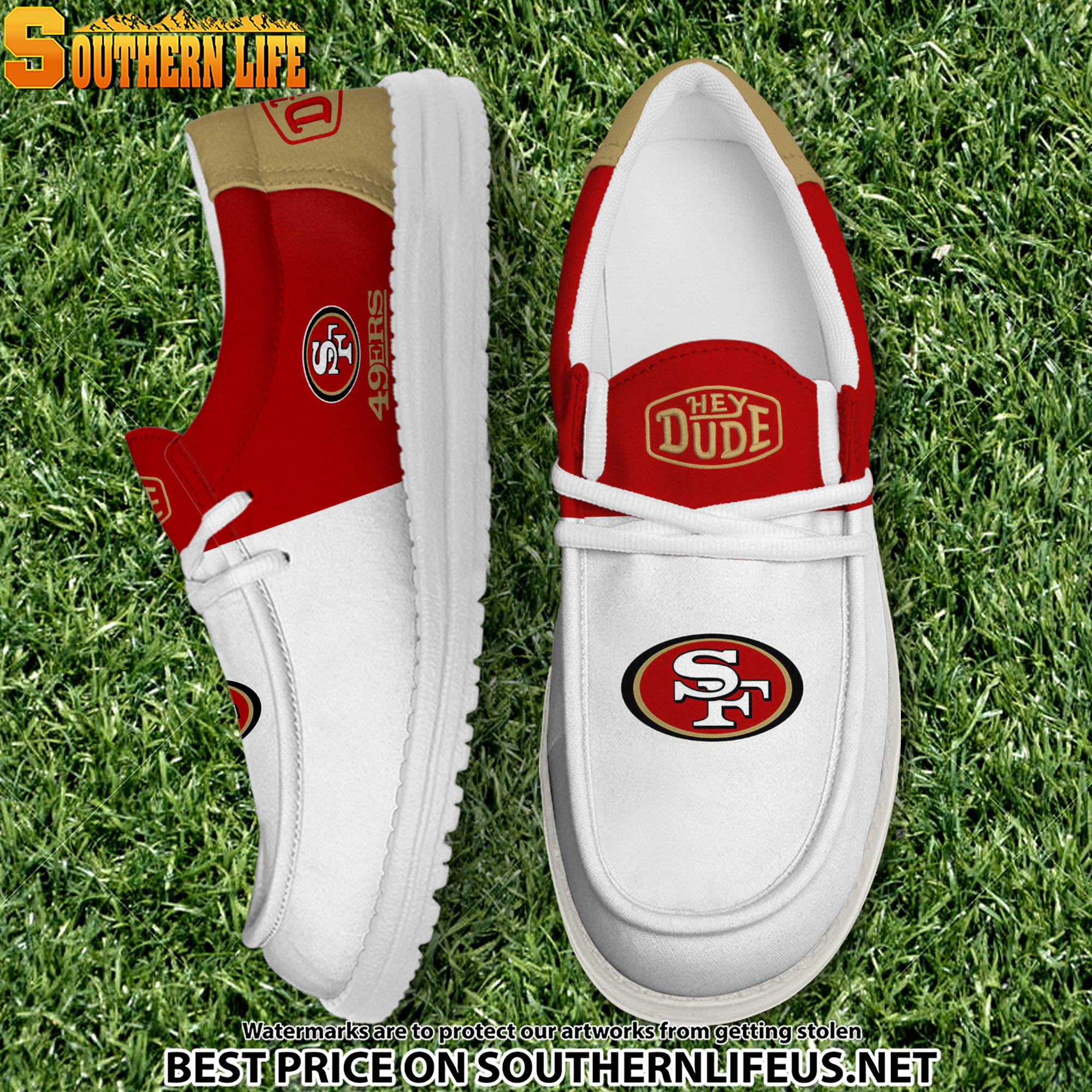 05 San Francisco 49ers Football White Hey Dude Canvas Loafer Shoes