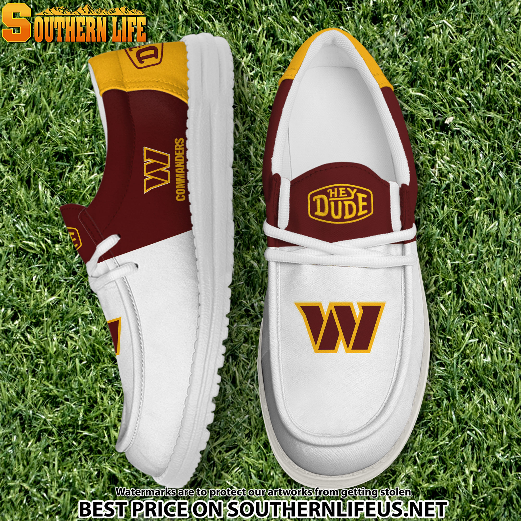 08 Washington Commanders Football White Hey Dude Canvas Loafer Shoes