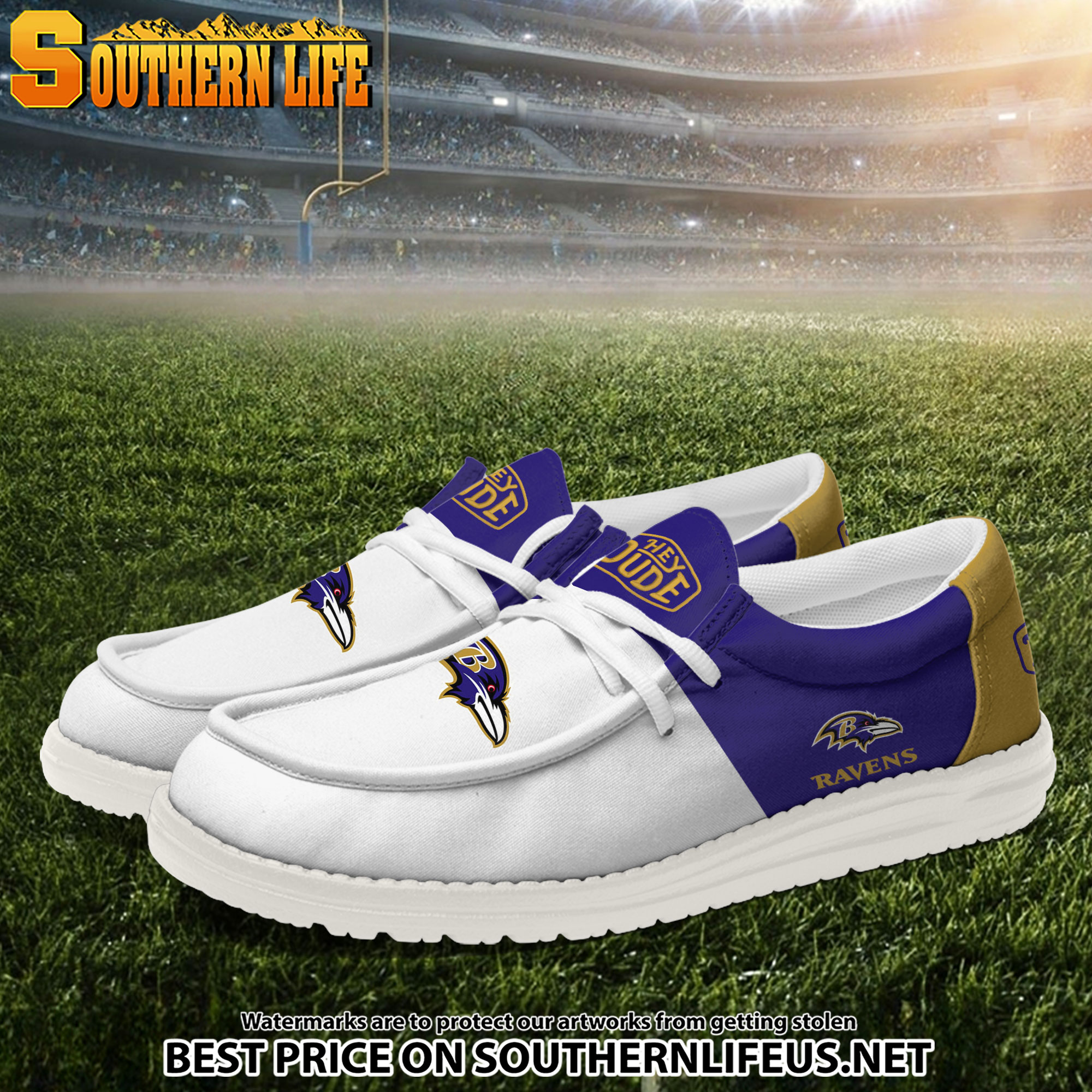 14 Baltimore Ravens Football White Hey Dude Canvas Loafer Shoes - Image 2