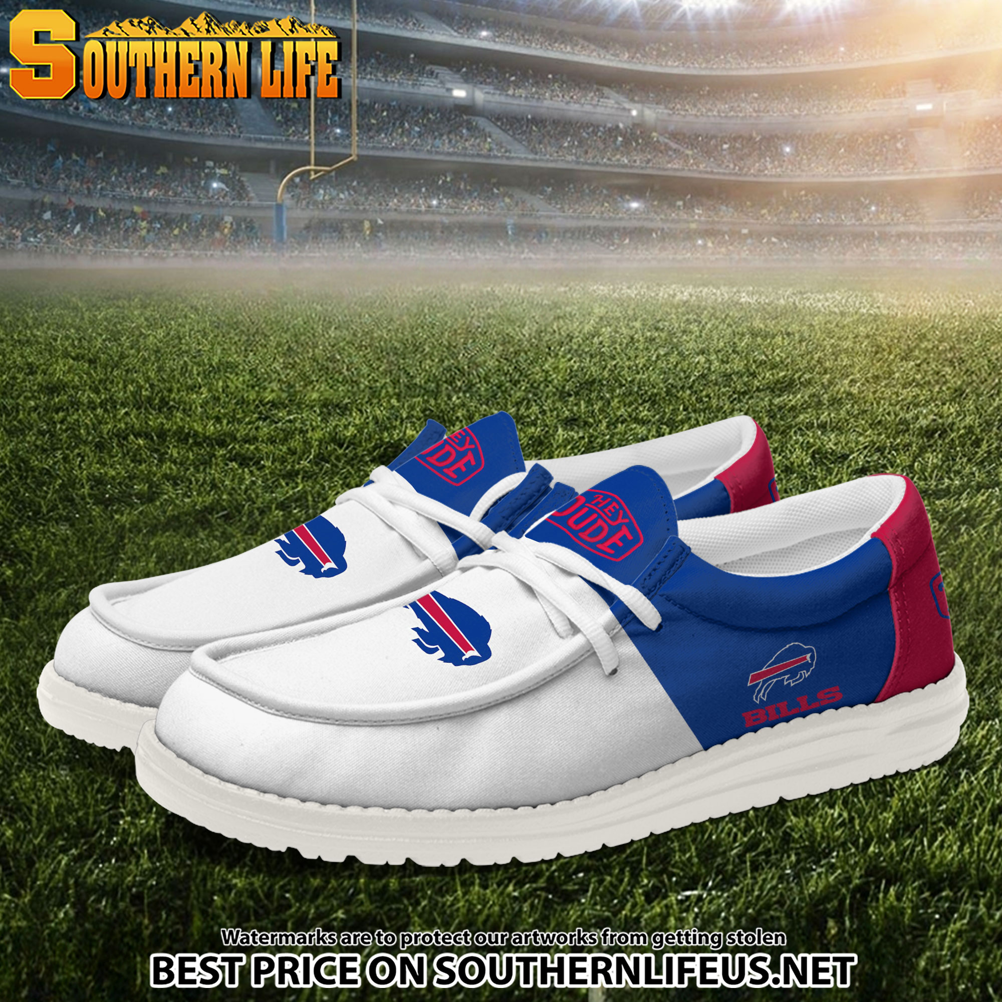 13 Buffalo Bills Football White Hey Dude Canvas Loafer Shoes - Image 2