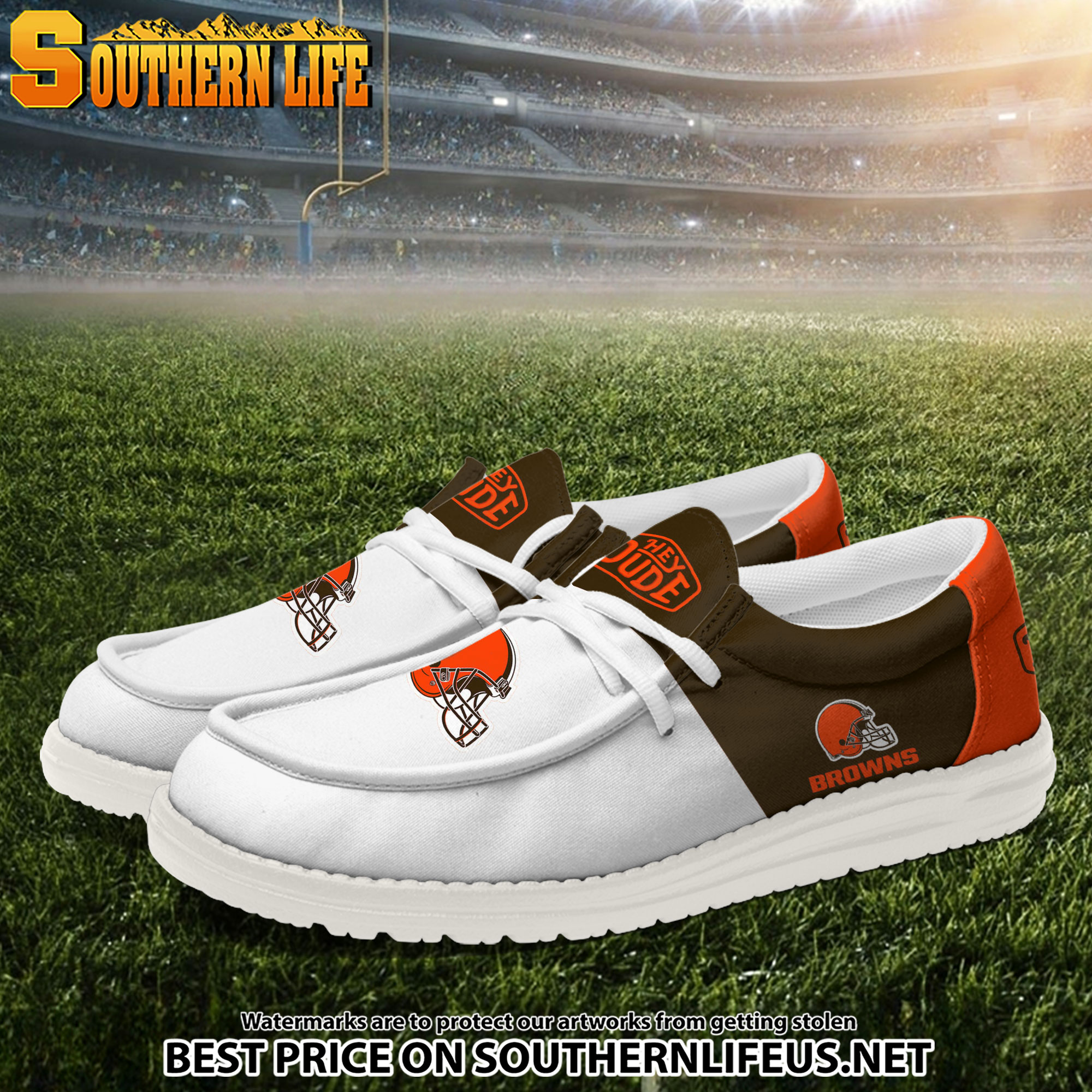 25 Cleveland Browns Football White Hey Dude Canvas Loafer Shoes - Image 2