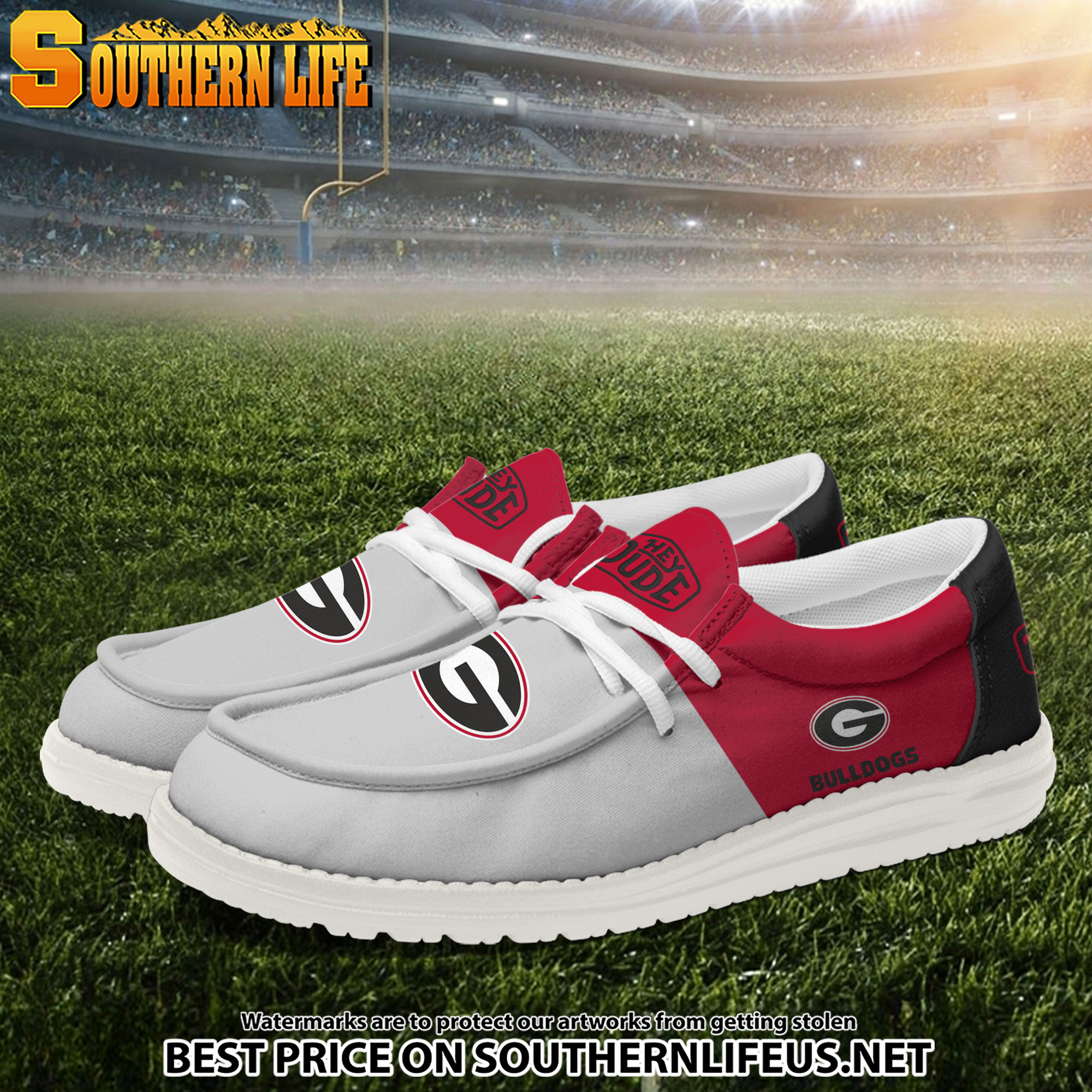 NCA08 Georgia Bulldogs White Hey Dude Canvas Loafer Shoes - Image 2