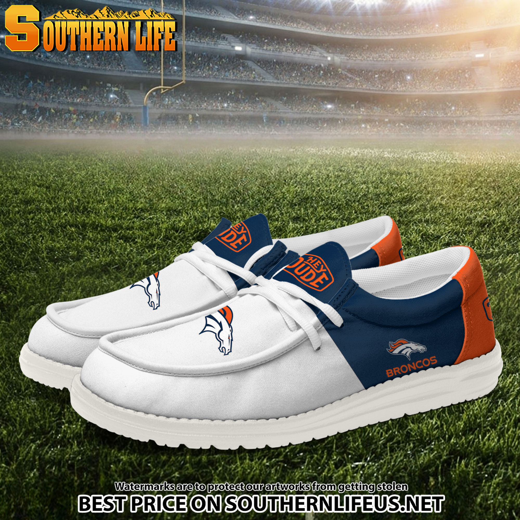 15 Denver Broncos Football White Hey Dude Canvas Loafer Shoes - Image 2